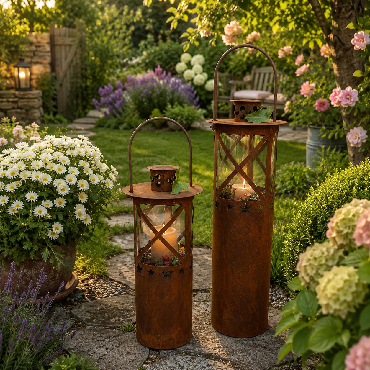 Edelrost Laterne Stella - Gartendeko - Rustikal - mit Glaseinsatz für Kerzen - Vintage Optik (58)