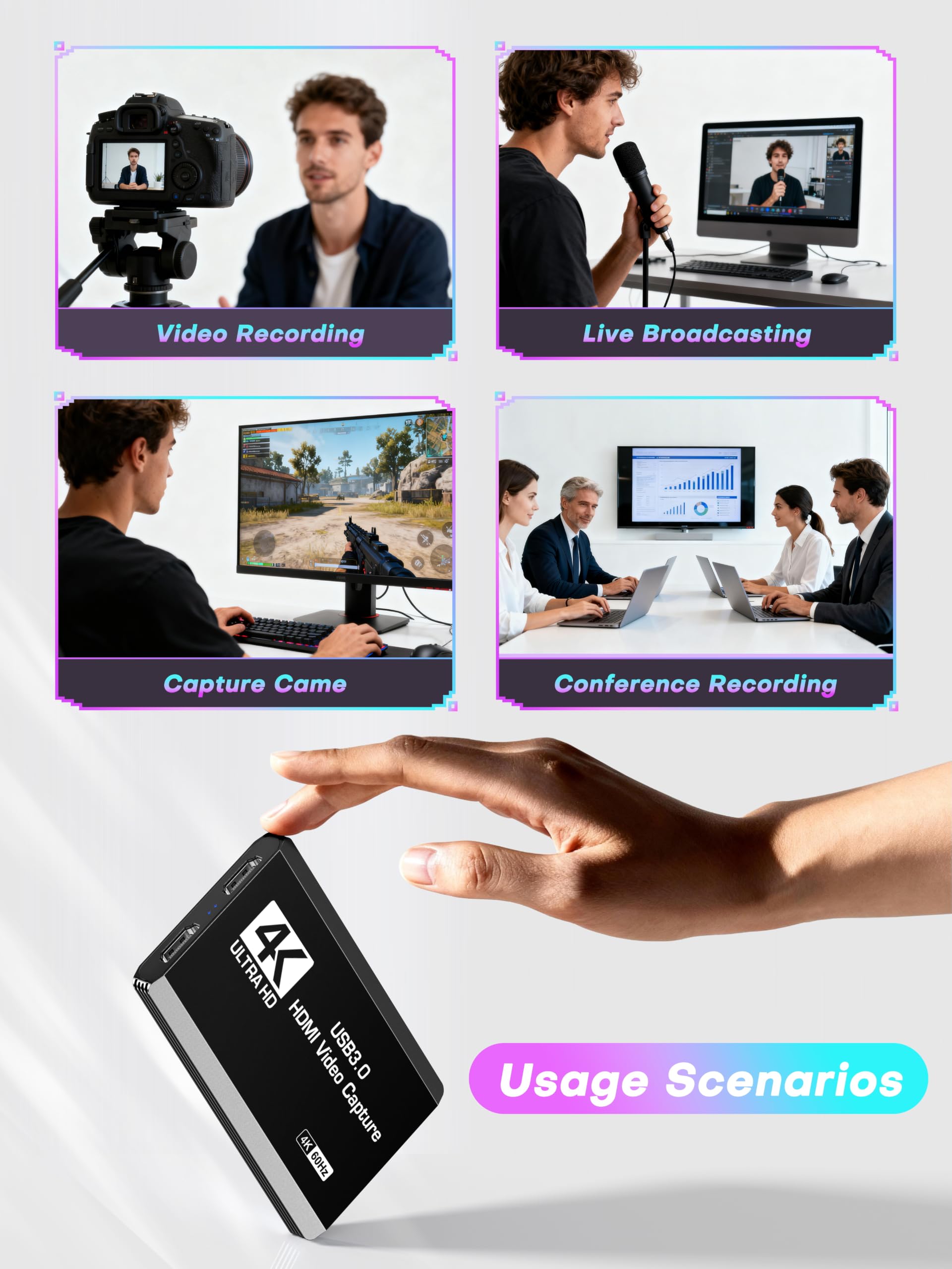 XIIXMASK Carte de Capture HDMI USB 3.0, Capture 4K60FPS avec Pass-Through