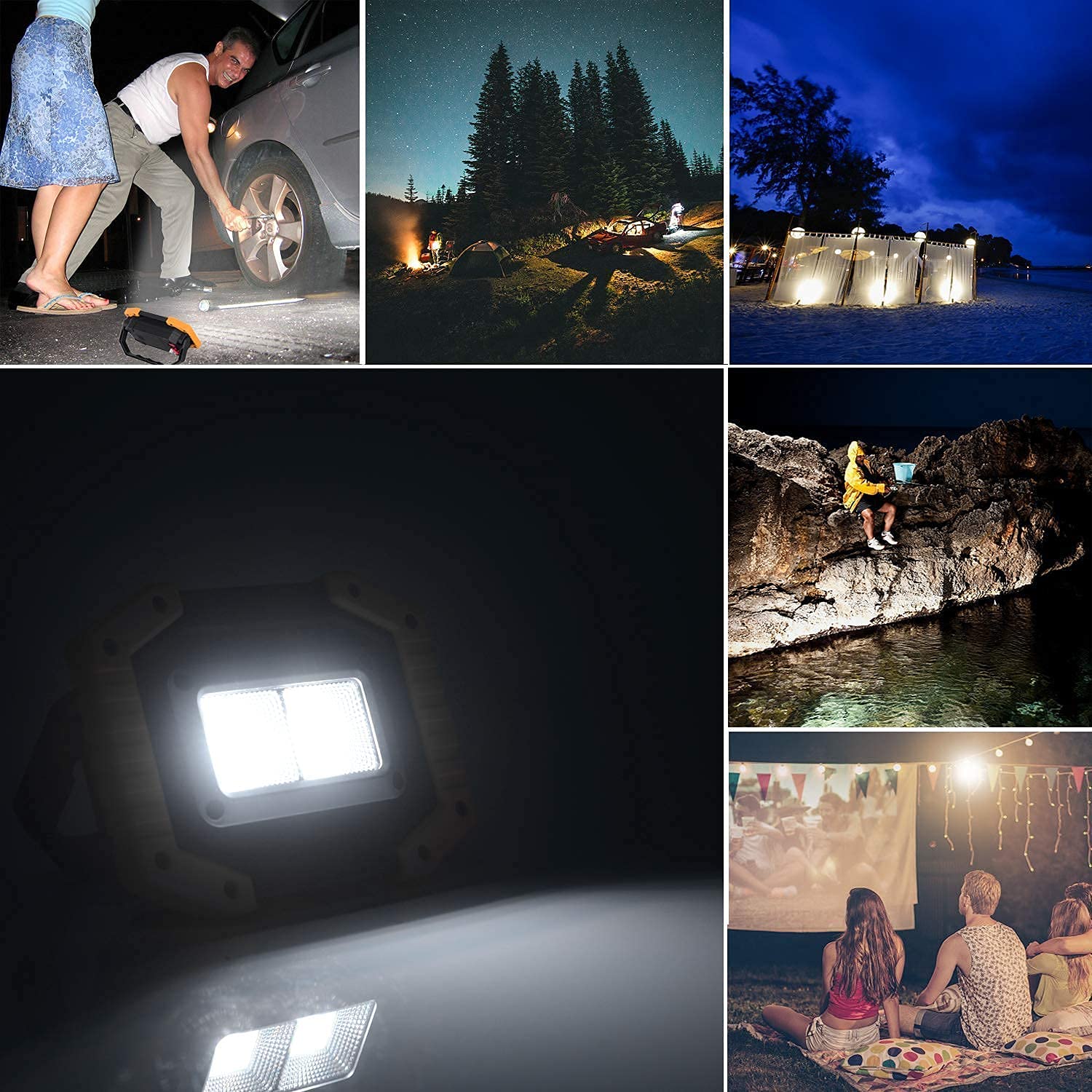 Akumulatorowa lampa robocza, reflektor LED 10 W, przenośna lampa kempingowa USB, wodoodporny reflektor budowlany IP65, 4 tryby oświetlenia do wędrówek, wędkowania i podróży samochodem