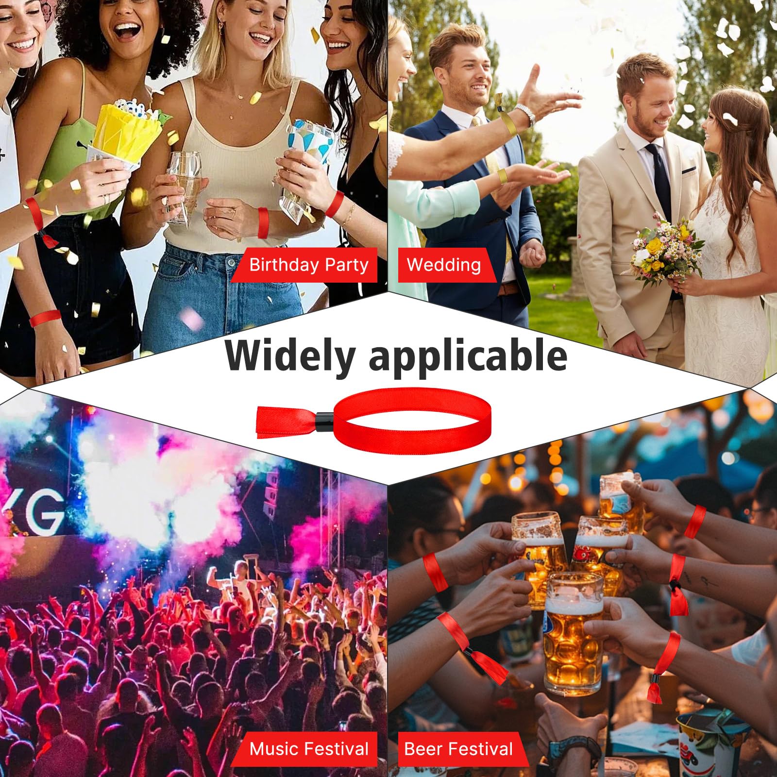 150 Pack Red Cloth Event Bracelets, Party Bracelets pour les événements jetables, Cloth Event Bracelet pour la musique de fête, Festival, Carnaval de mariage, Live Show