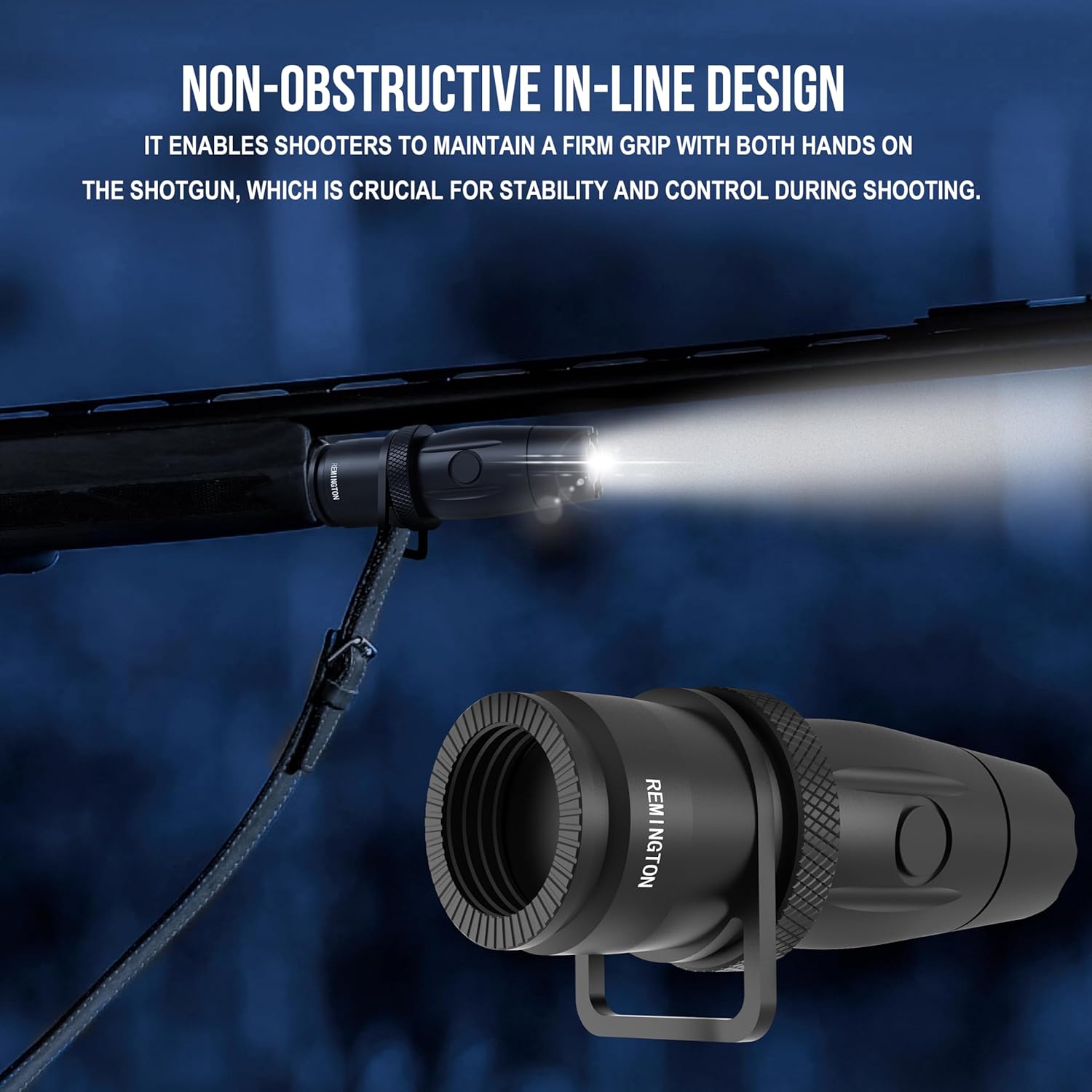 Tactical Flashlight for Remington 870 Shotgun - Low Profile Magazine Tube Cap Replacement Light | 300 Lumens LED, IPX6 Waterproof, Sling Mount | Easy Install No Clamps (Home Defense)