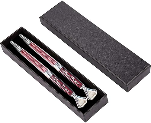Express Pencils Juego de 2 bolígrafos de diamantes personalizados con gemas de metal con caja de regalo, grabado metálico personalizado con nombre o