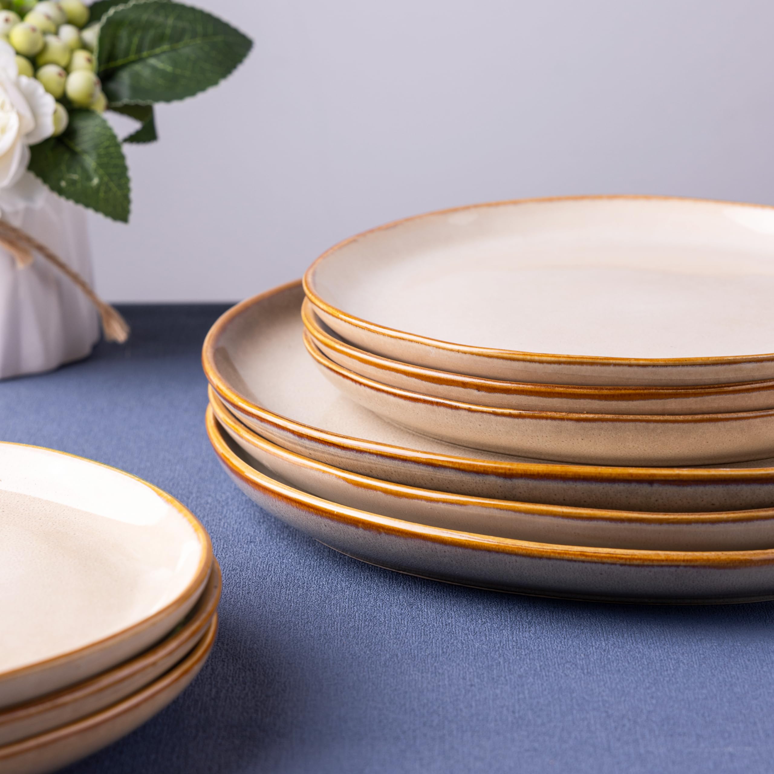 AmorArc - Set Di Stoviglie In Ceramica Fatte A Mano 12 Pezzi - Smalto Reattivo, Piatti E Ciotole - Lavabili In Lavastoviglie E Microonde