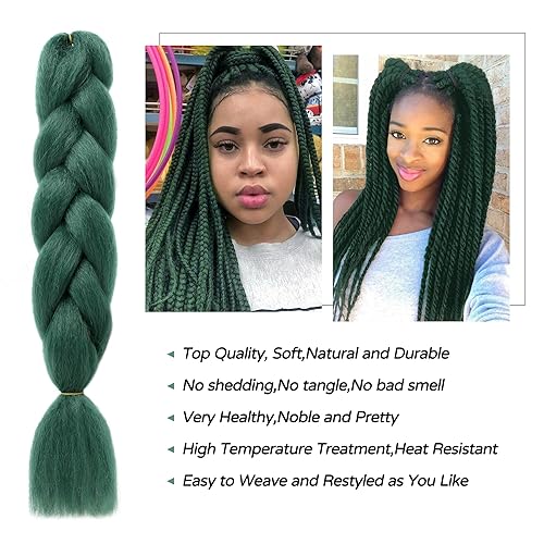 Miniatura 2 de Extensiones de cabello sintético trenzado de color verde oscuro, fibra sintética de alta calidad para mujeres, 24 pulgadas, 3.53 ozpaquete (3
