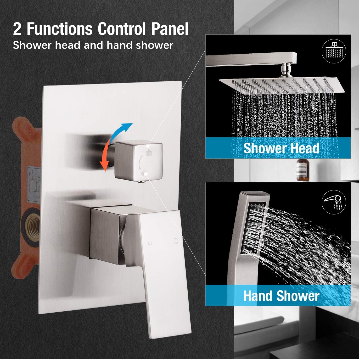 Flash Deals - 50% OFF 12 Inches Shower Set with Rain Shower Head Handheld Wall Mounted,Brass Pressure Balancing Shower Faucet Valve,Shower System, Chrome,HGN