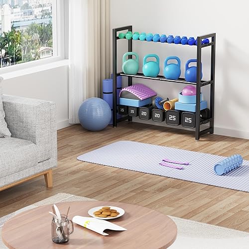 Miniatura 4 de Soporte ajustable para mancuernas de 3 niveles, soporte de almacenamiento de pesas de alta resistencia de 330 libras para mancuernas, pesas rusas,