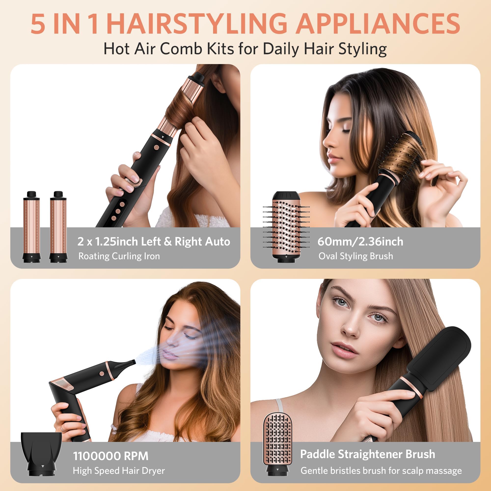 Hair Dryer Brush – 5-in-1 Hair Styler Set, Auto Air Wrap Curlers