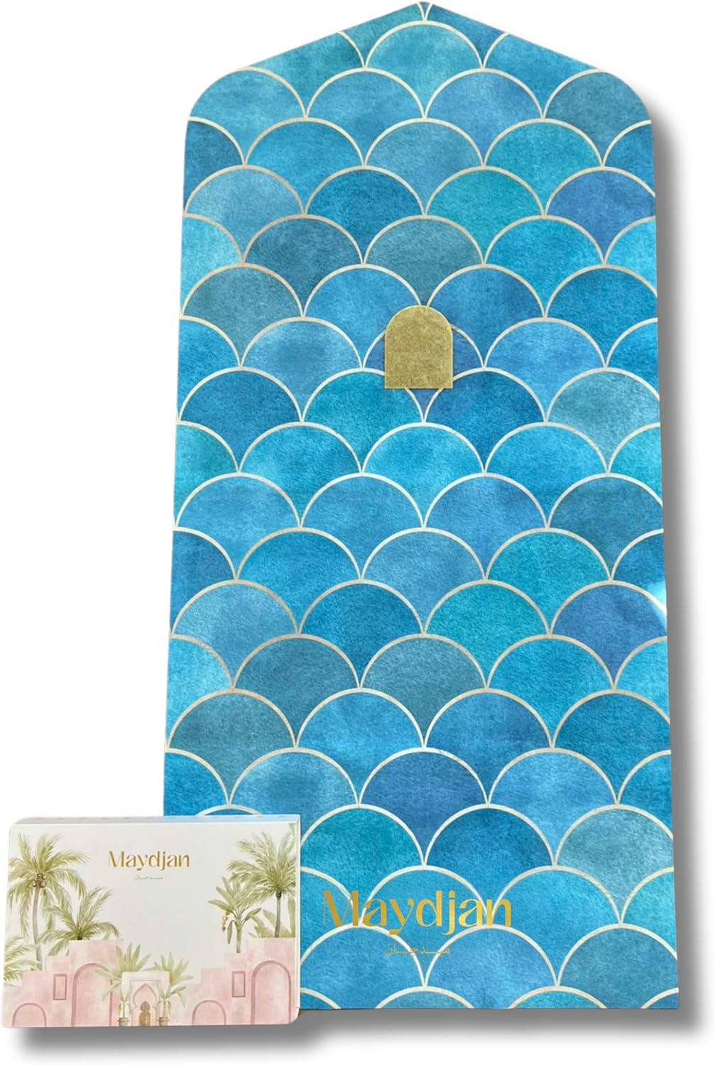 Luxury Muslim Prayer Mat, Large Islamic Prayer Rug with Soft Microfiber Top, Non-Slip Natural Rubber Sajadah, Premium Packaging - Ideal Islamic Gift, Modern Design (Blue)