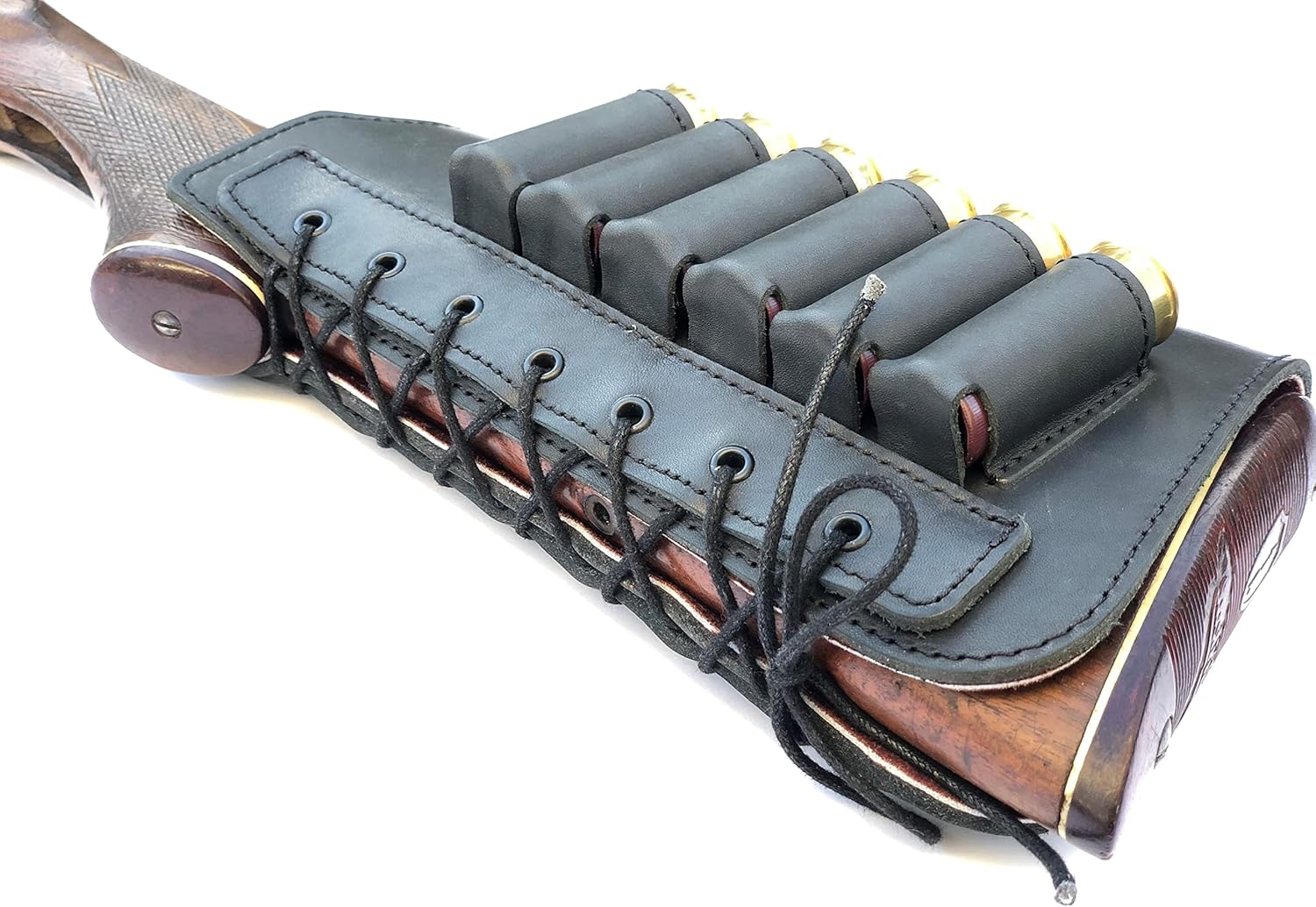 Leather Shotgun Shell Ammo Stright Buttstock Holder Carrier Cover Suede Padded Cheek Rest
