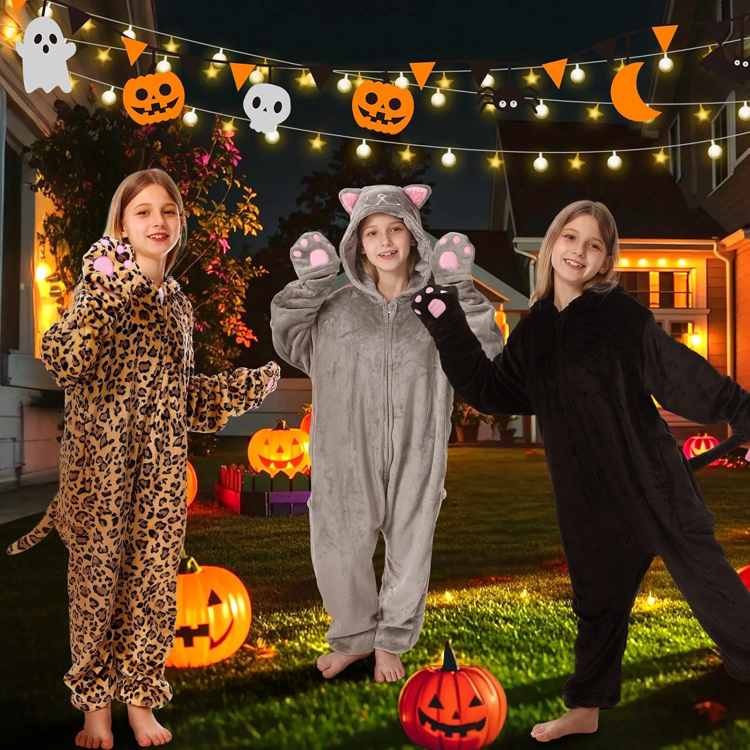 ACTLATI Black Leopard Cat Costume for Kids Halloween Jumpsuits Girls Boys Animal Cosplay Party One Piece Romper Age 6-13