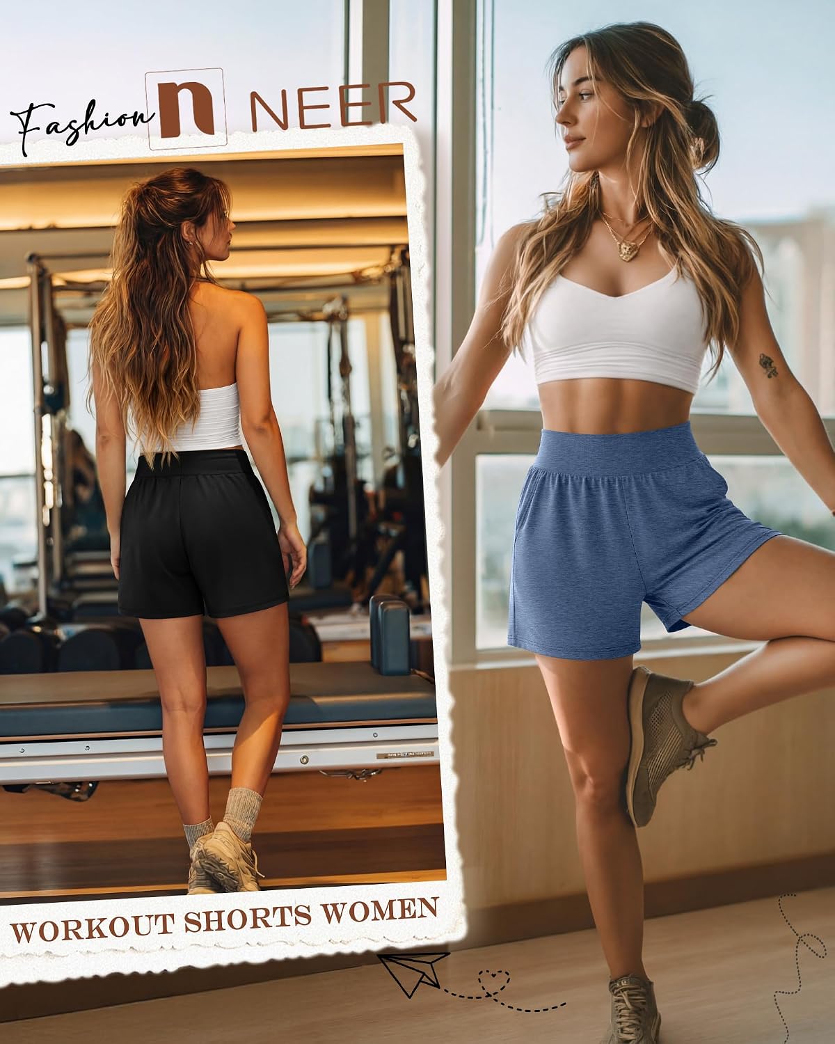 Neer 3 Pack Women's Athletic Shorts 5'' High Waisted Elastic Workout Wide Leg Causal Yoga Gym Lounge with Pockets
