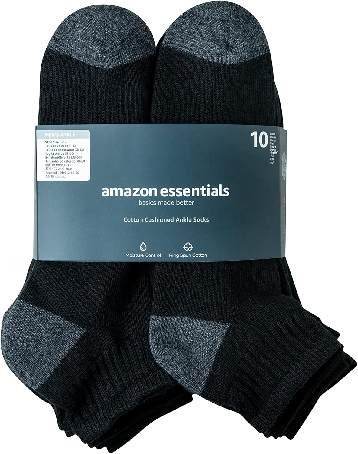 Amazon Essentials Men's Cotton Ankle Socks, Comfortable, Moisture Wicking, Cushioned, 10 Pairs - Image 3