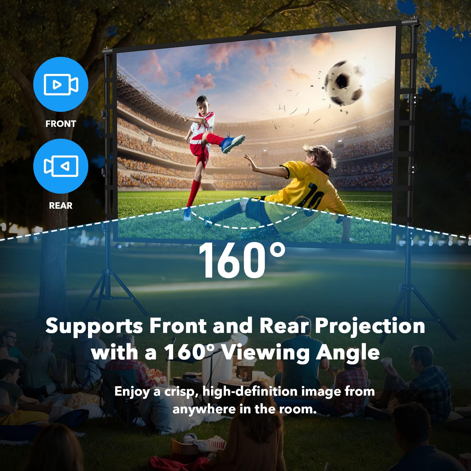 Écran de Projection d'extérieur avec trépied 150": écran intérieur arrière Avant 16:9 4K HD, avec Sac de Transport, Support réglable en Hauteur pour