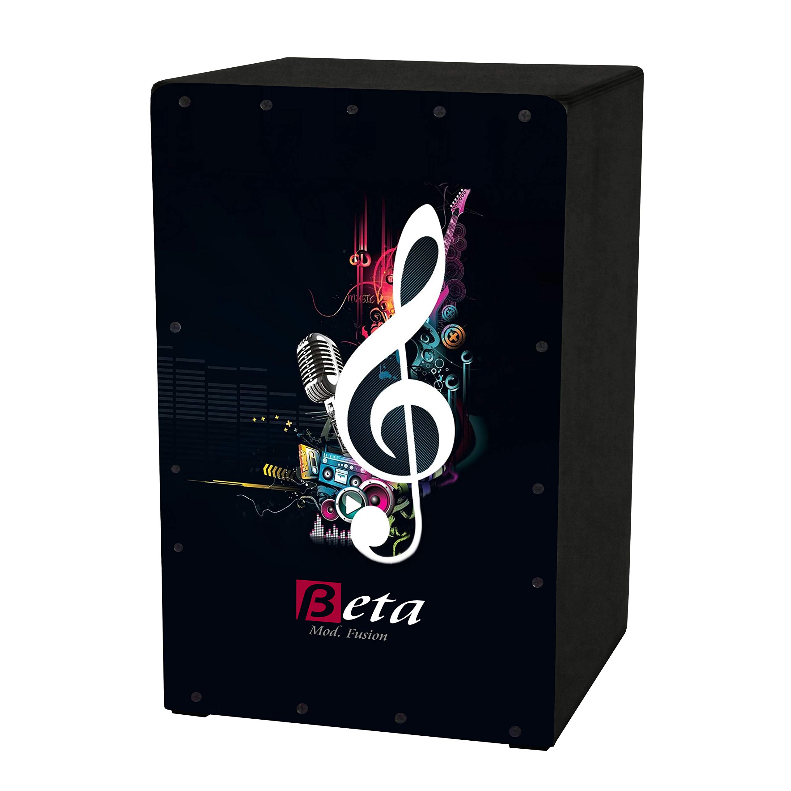 Cajón flamenco Beta mod. FUSIÓN negro | Caja musical rumbera de percusión en DM lacado. Tamaño: 48.5 x 29 x 29 cm