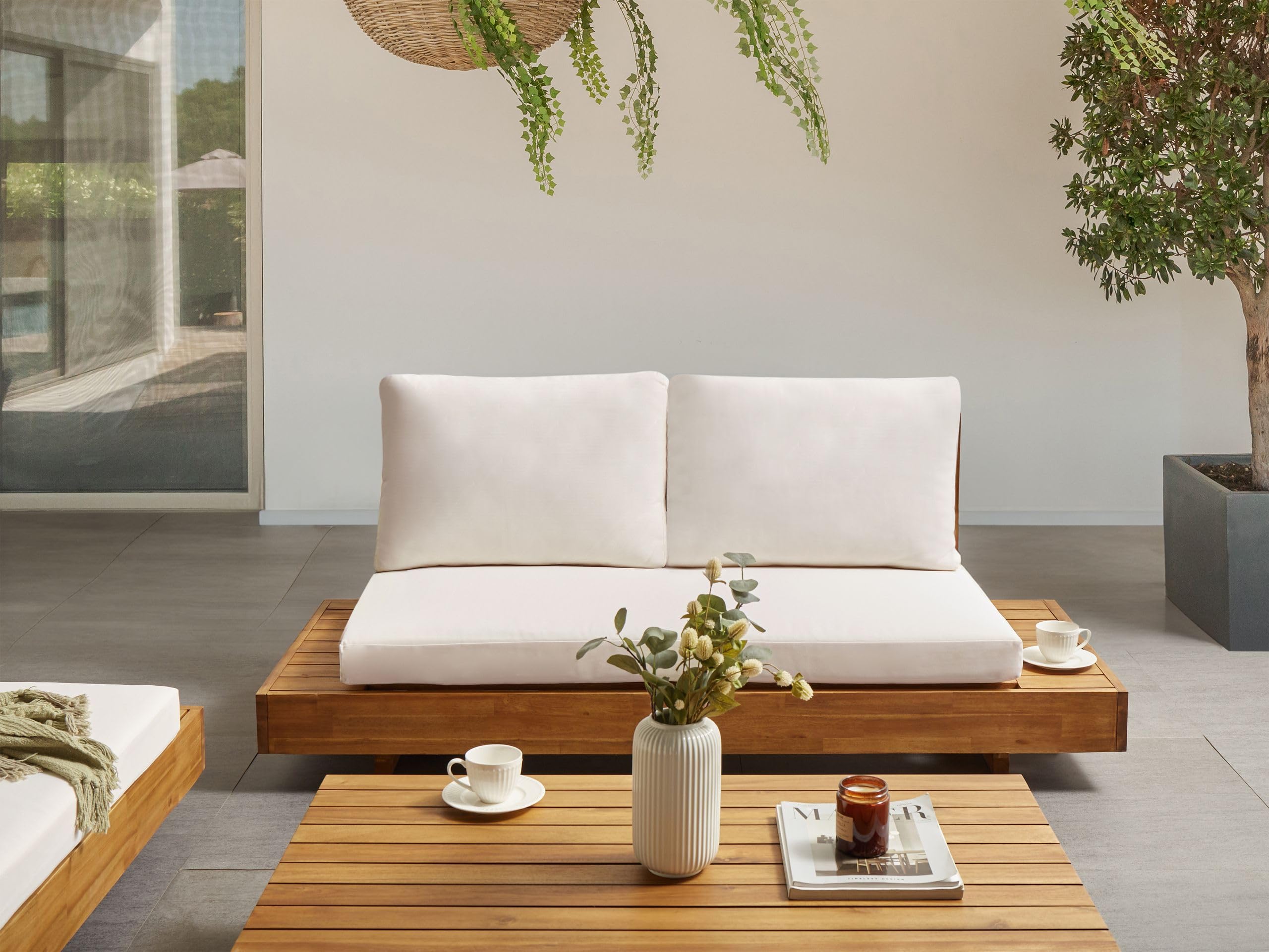 Beliani Canapé de Jardin 2 Places en Bois d'Acacia Certifié avec Coussins Bois Clair Marettimo