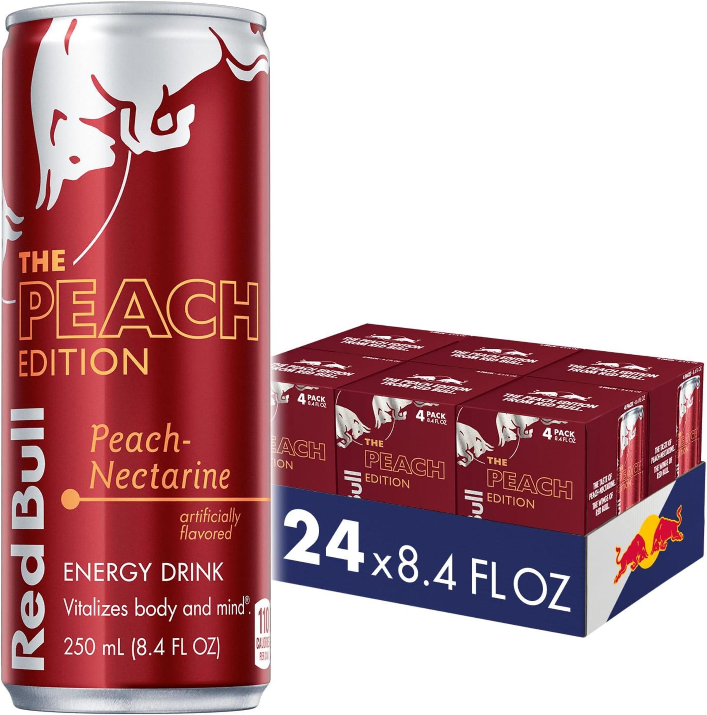 Red Bull Peach Edition Energy Drink, 8.4 Fl Oz, 24 Cans (6 Packs of 4)