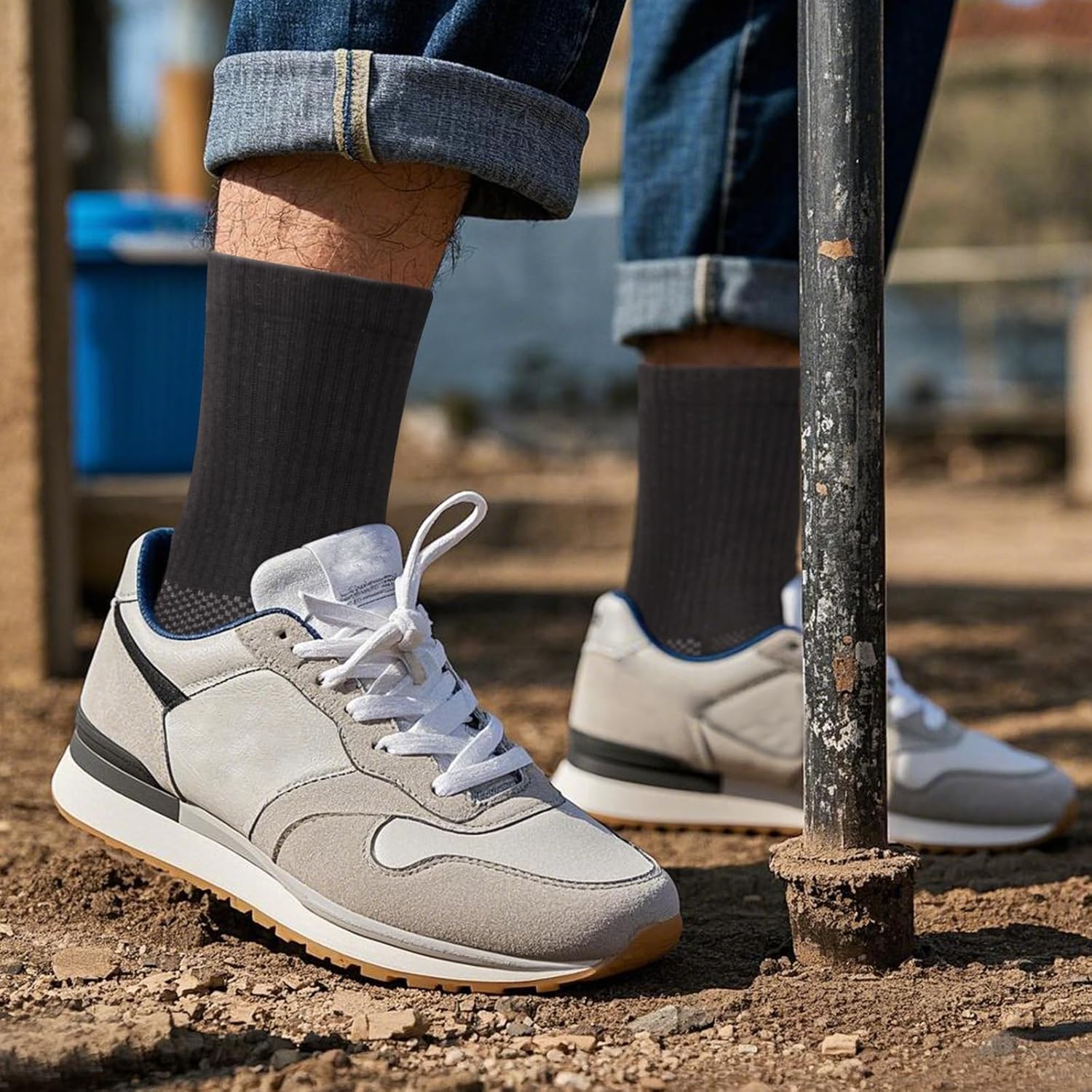 YUEDGE Mens Socks Moisture Wicking Training Athletic Cushioned Crew Socks Anti-Odor Work Socks For Men, 5 Pairs - Image 3