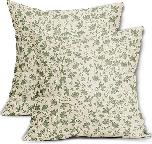 Juego de 2 fundas de almohada florales de color verde salvia de 18 x 18 pulgadas, estilo vintage, rústico, estilo antiguo, lindo estampado de