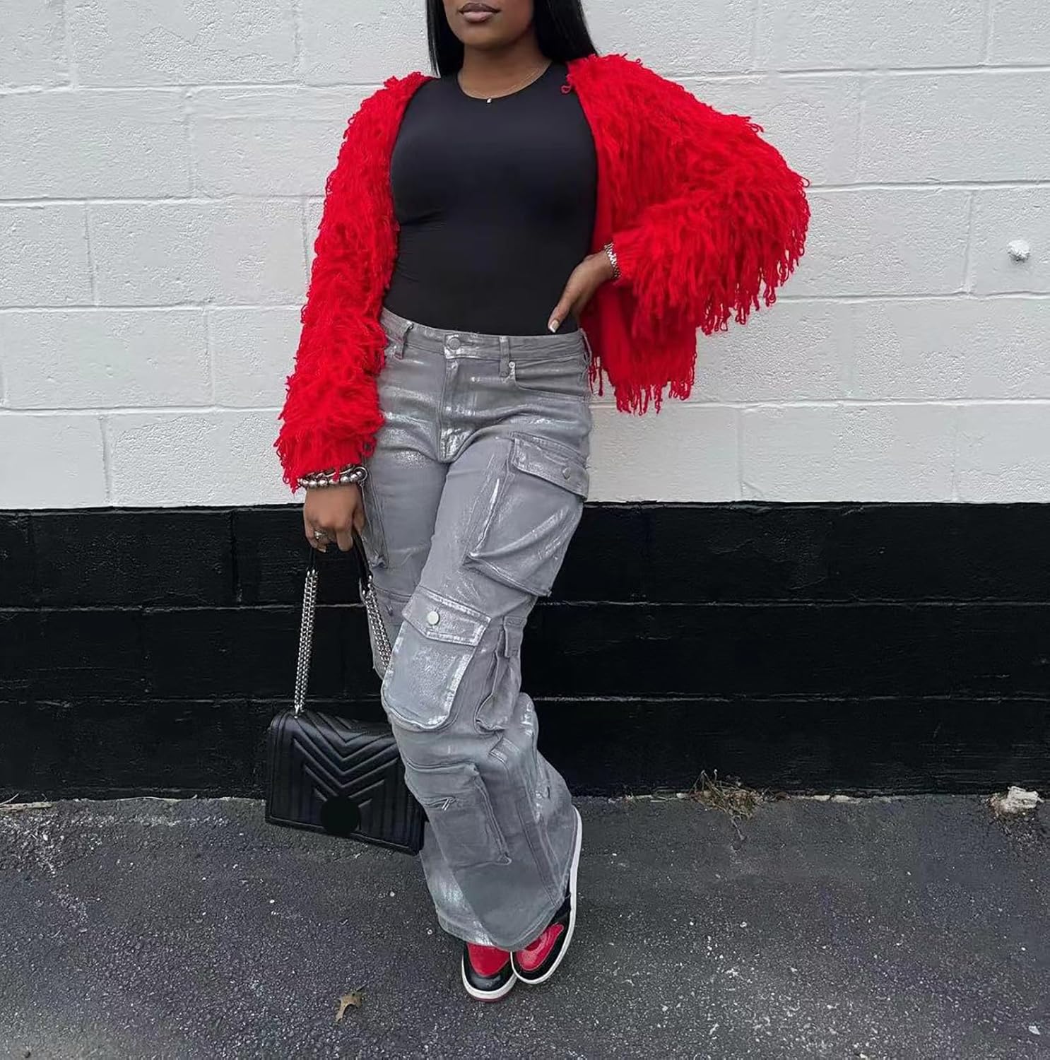 LKOUS Women's Y2K Baggy Straight Wide Leg Cargo Jeans, Streetwear High Waisted Denim Pant - Image 4