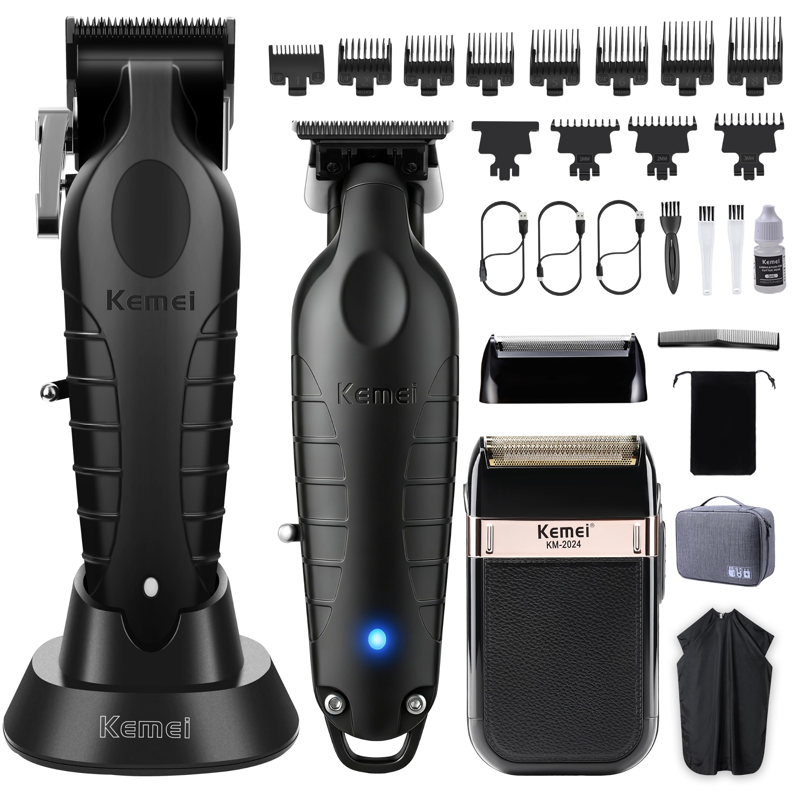 KEMEI Recortadora de Pelo/Barba, Juego de Afeitadora Eléctrica para Hombres | Afeitadora eléctrica con cabezas de afeitar de repuesto,set profesional de cortadora para el cuidado diario de los hombres