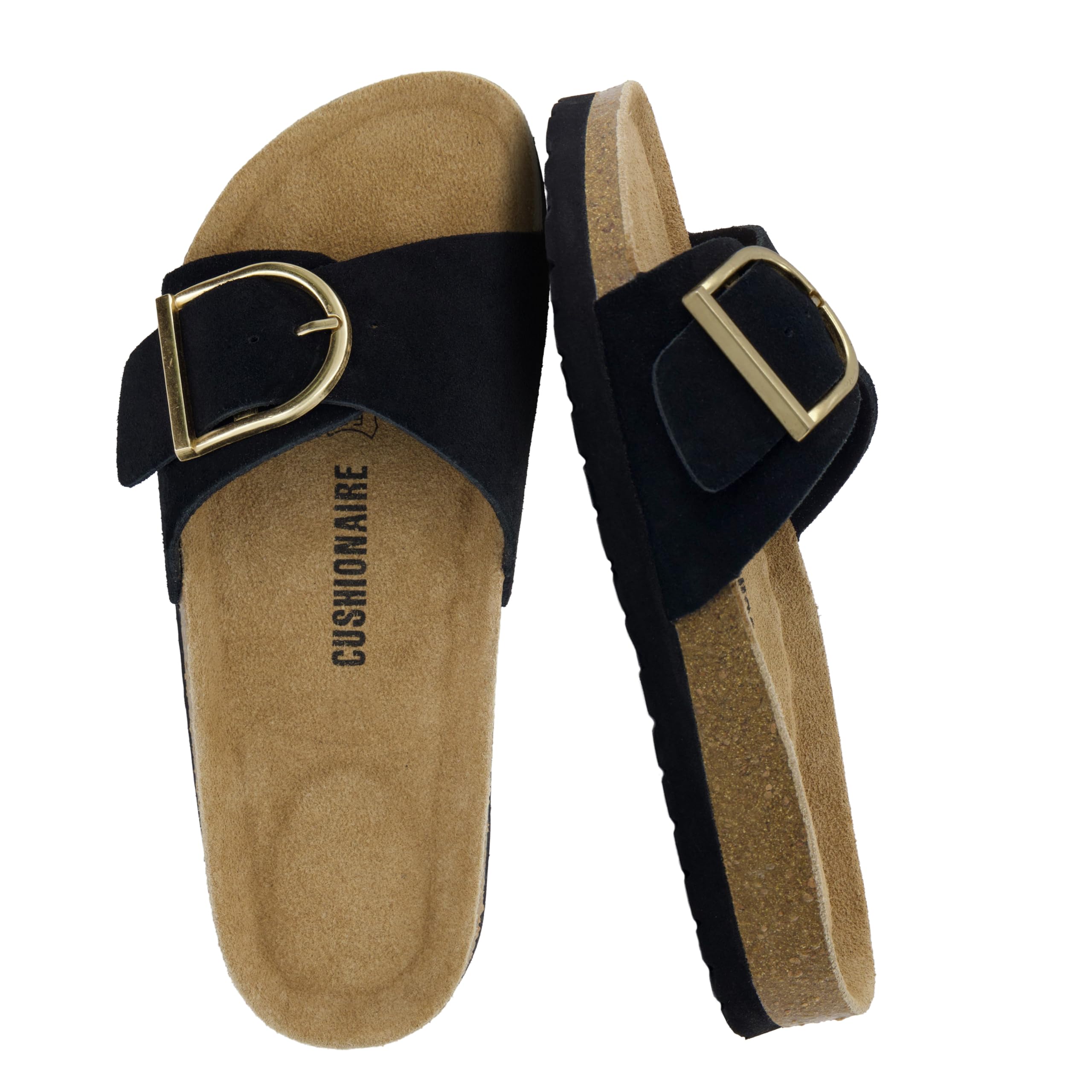 CUSHIONAIRE Leeds 100% Genuine Leather Suede Womens Sandals, Comfortable Slides for Women with Adjustable Statement Buckle — view 12