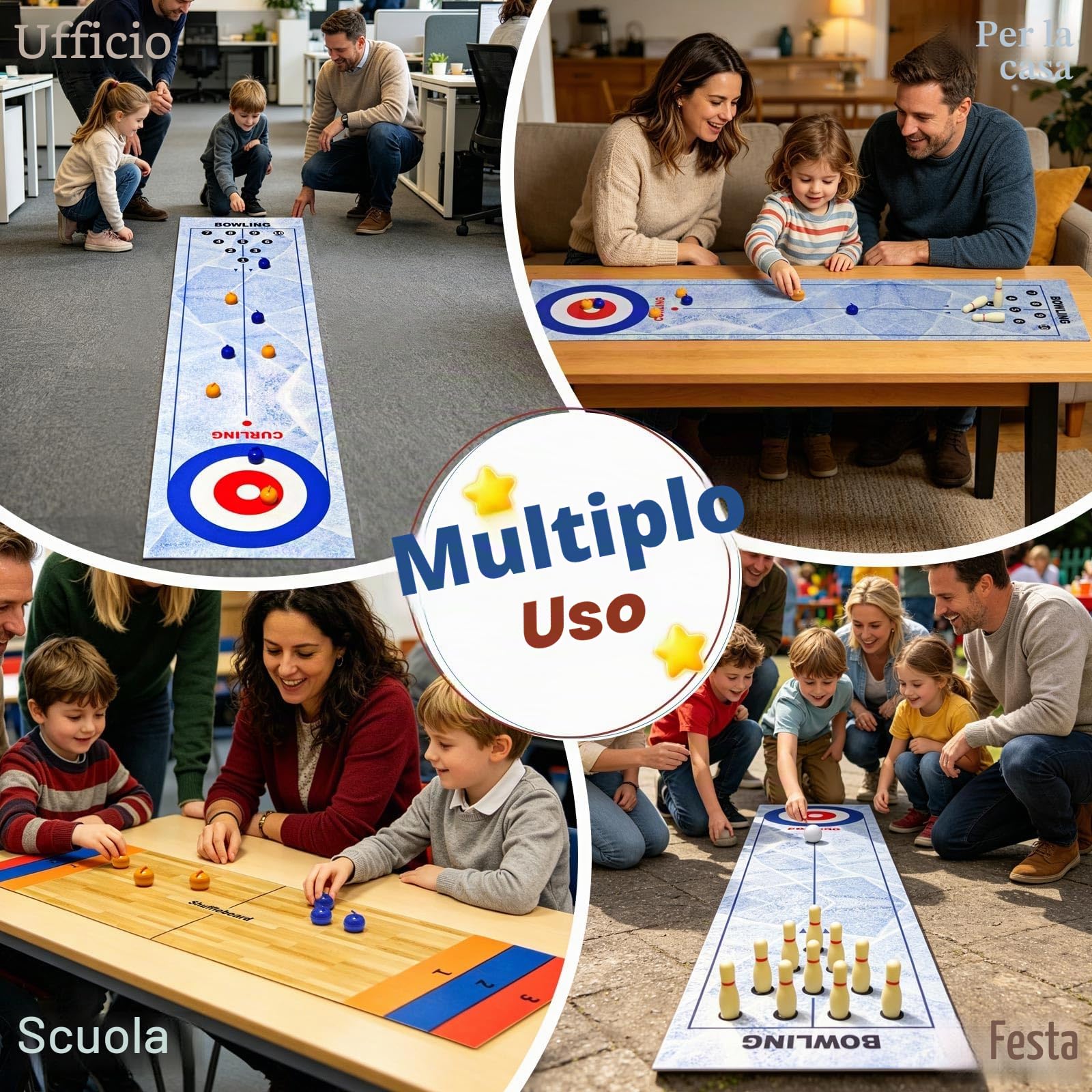 3 in 1 Shuffleboard Bowling Curling Game, Portable Shuffleboard Bowling Curling Game, Shuffleboard Table Top Games,Mini Bowling Shuffleboard Place Mat