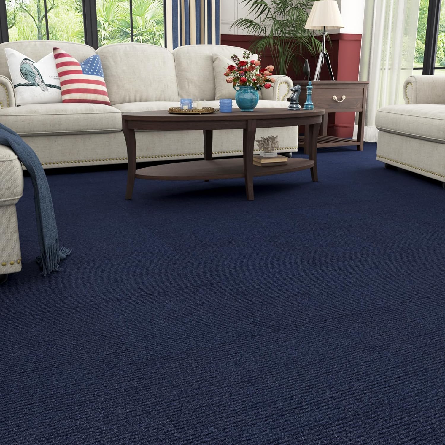 Yenhome 30 Tile Carpet Squares 12"X12" Carpet Tiles Peel and Stick with Padding, Basement Floor Carpet Tiles, Office Carpet Dark Blue Carpet Squares for Classroom Non Slip Navy Blue Carpet Tiles