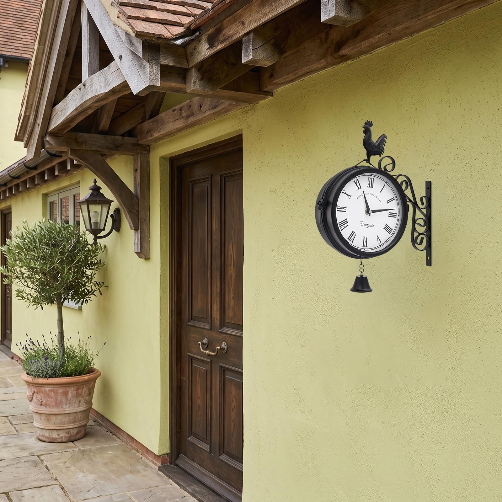 Horloge murale double face Coq rétro 30 x 37 cm Métal/verre Noir