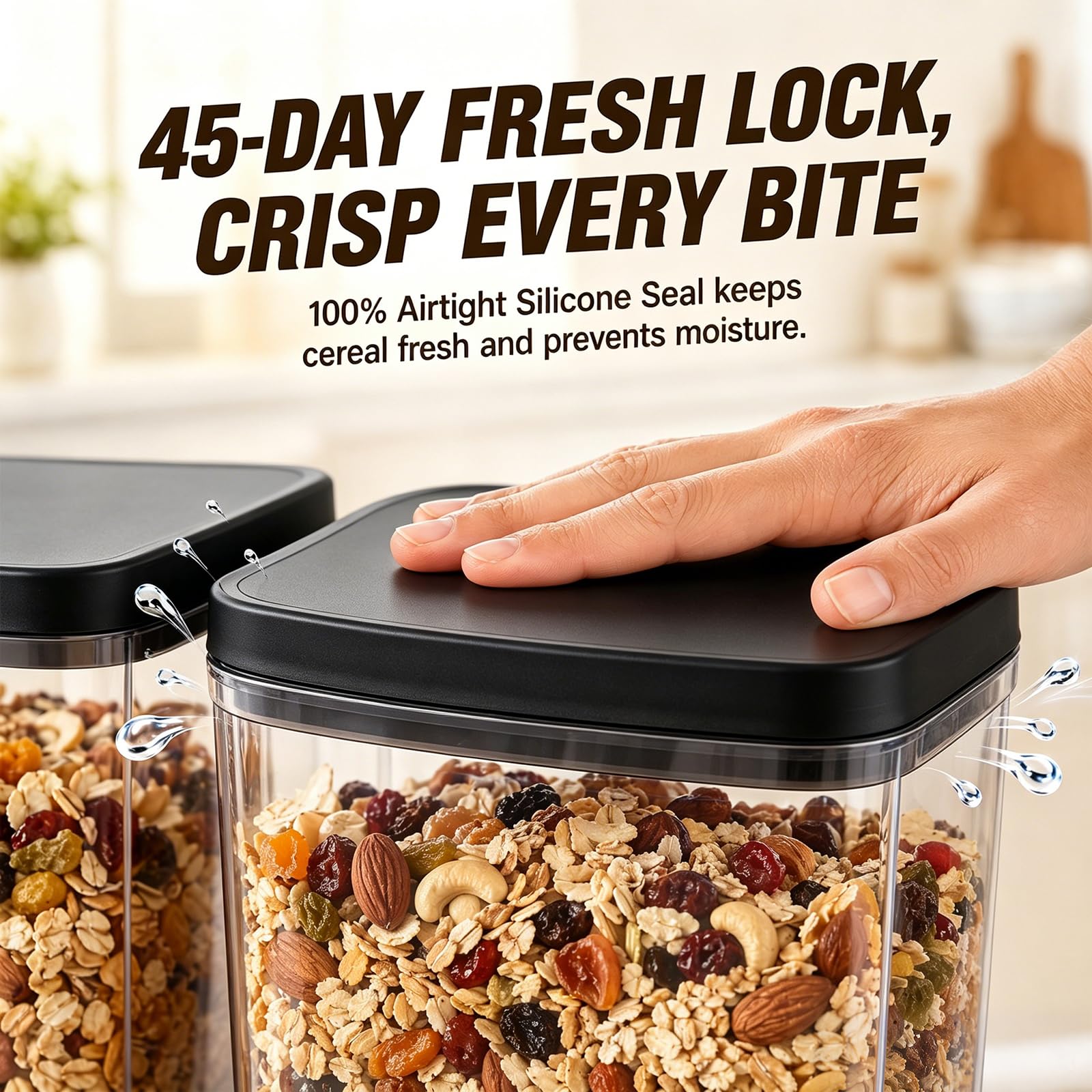 Juego de 2 dispensadores de cereales, recipiente de almacenamiento hermético doble de 3 L para cereales, caja transparente para frutos secos, granos de café y comida seca, recipiente de almacenamiento