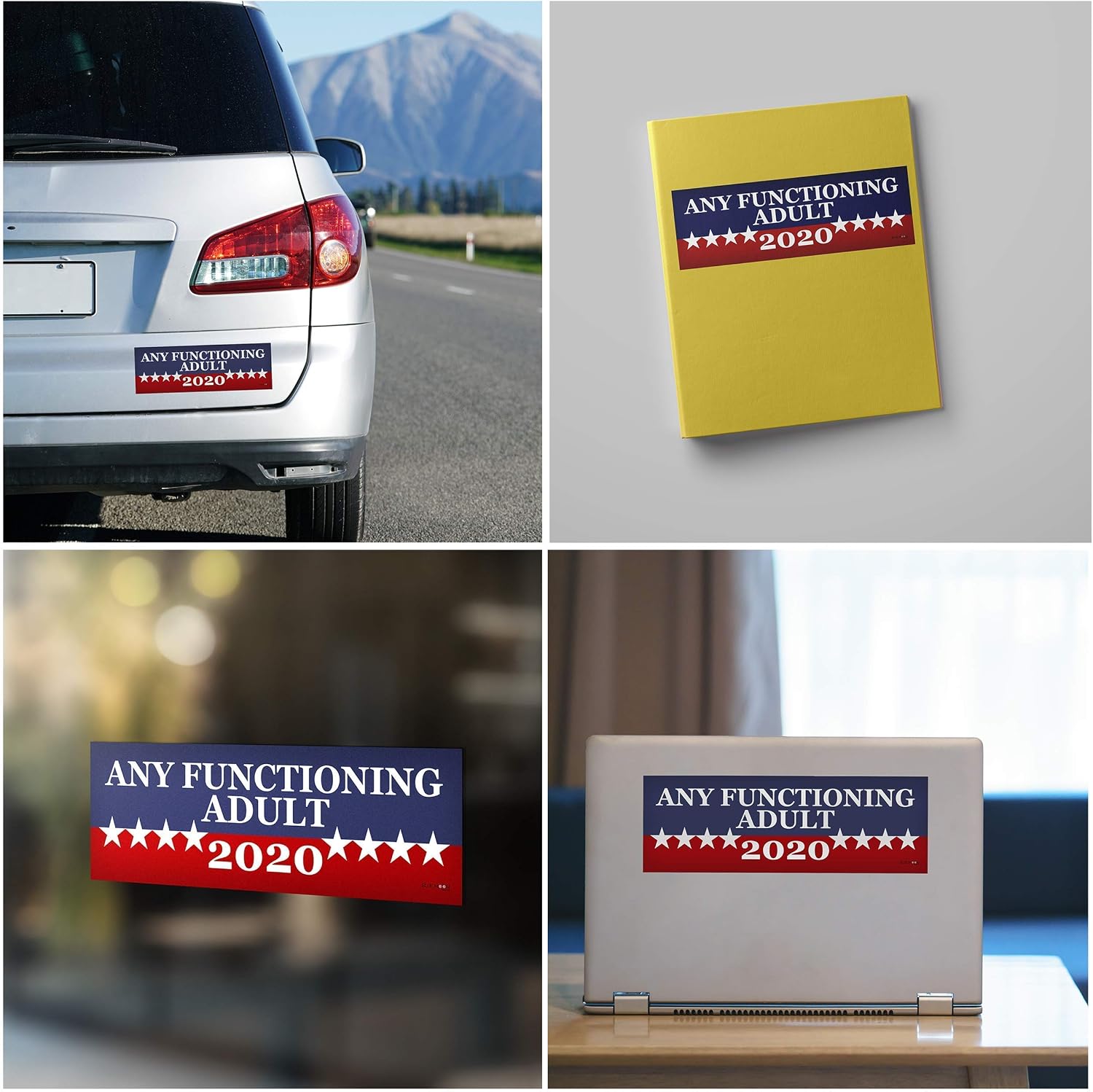 3 PACK! Any Functioning Adult 2020 Funny Bumper Sticker 3" x 9" Car Truck Vinyl Decal Political Presidential Election Made In USA