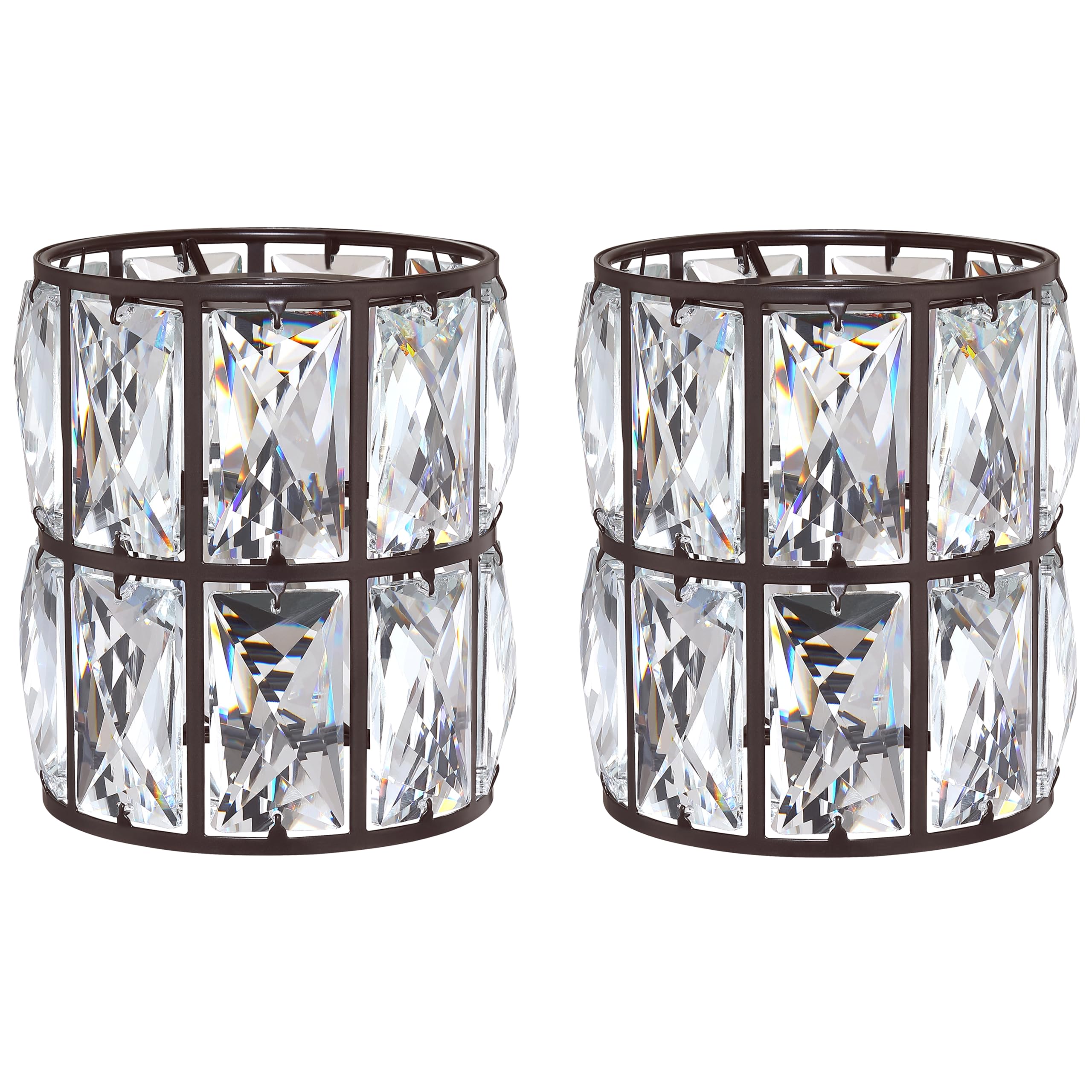 2 Pack Crystal Shade Replacement,Ceiling Fan Light Drum Lampshades Oil Rubbed Bronze Finish for Chandelier Vanity Lights Wall Sconces Pendant Light,1.66" Fitter Size 5" high*4.6" Diameter