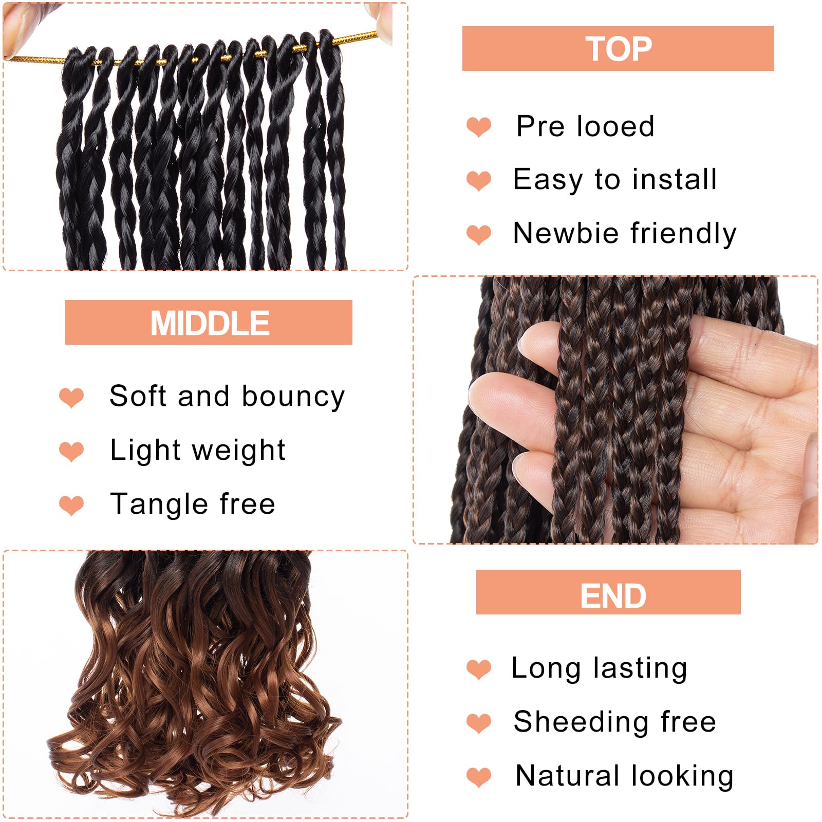 Mscat 14 Inch French Curly Crochet Braids 9 Packs Goddess Box Braids Crochet Hair Pre Looped Crochet Box Braids with Curly Ends Braiding Hair Extensions t30# - Image 3