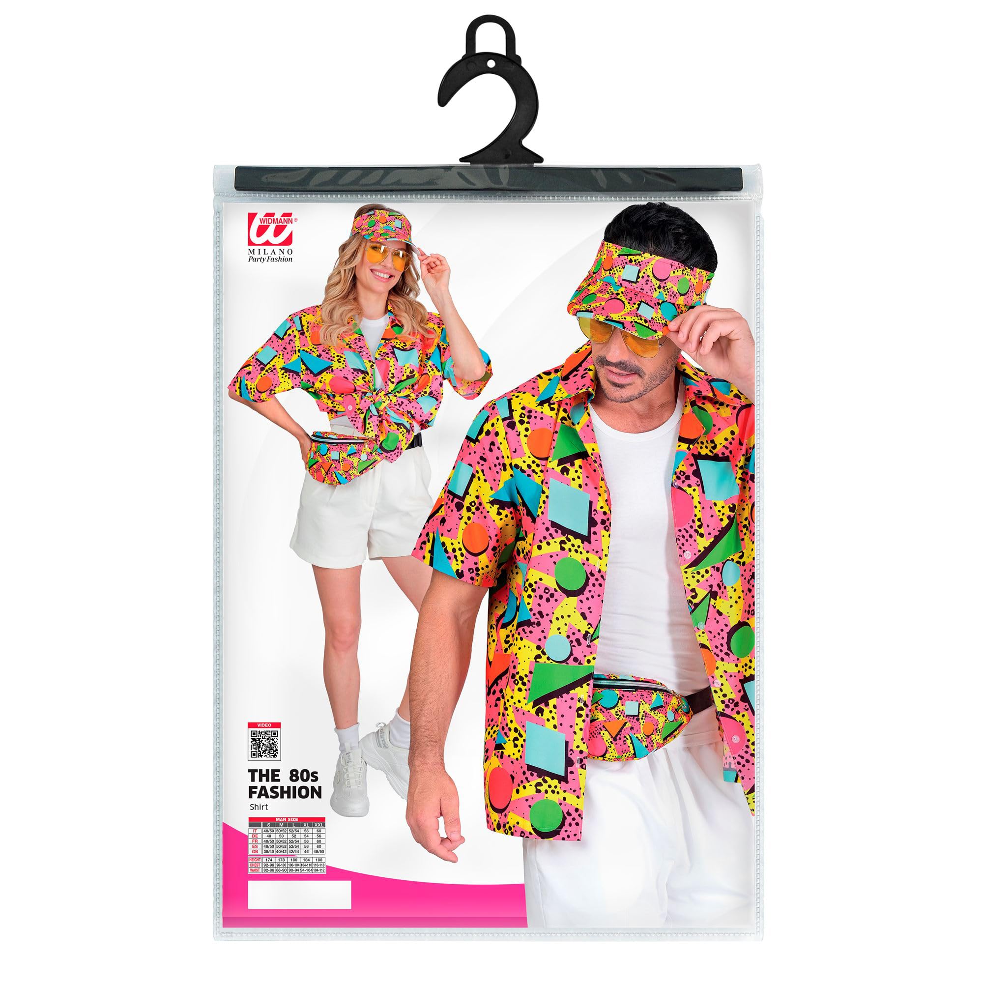 W WIDMANN MILANO Party Fashion - Chemise funky des années 80 | Chemise de fête colorée pour le carnaval, les festivals, les soirées à thème, la discothèque et les tenues rétro