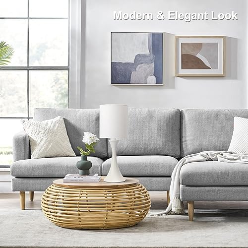 Miniatura 6 de Lámpara de mesa moderna, con control táctil de 3 niveles, de escritorio, regulable, blanca pantalla de tela, pequeña, para mesita de noche, sala de