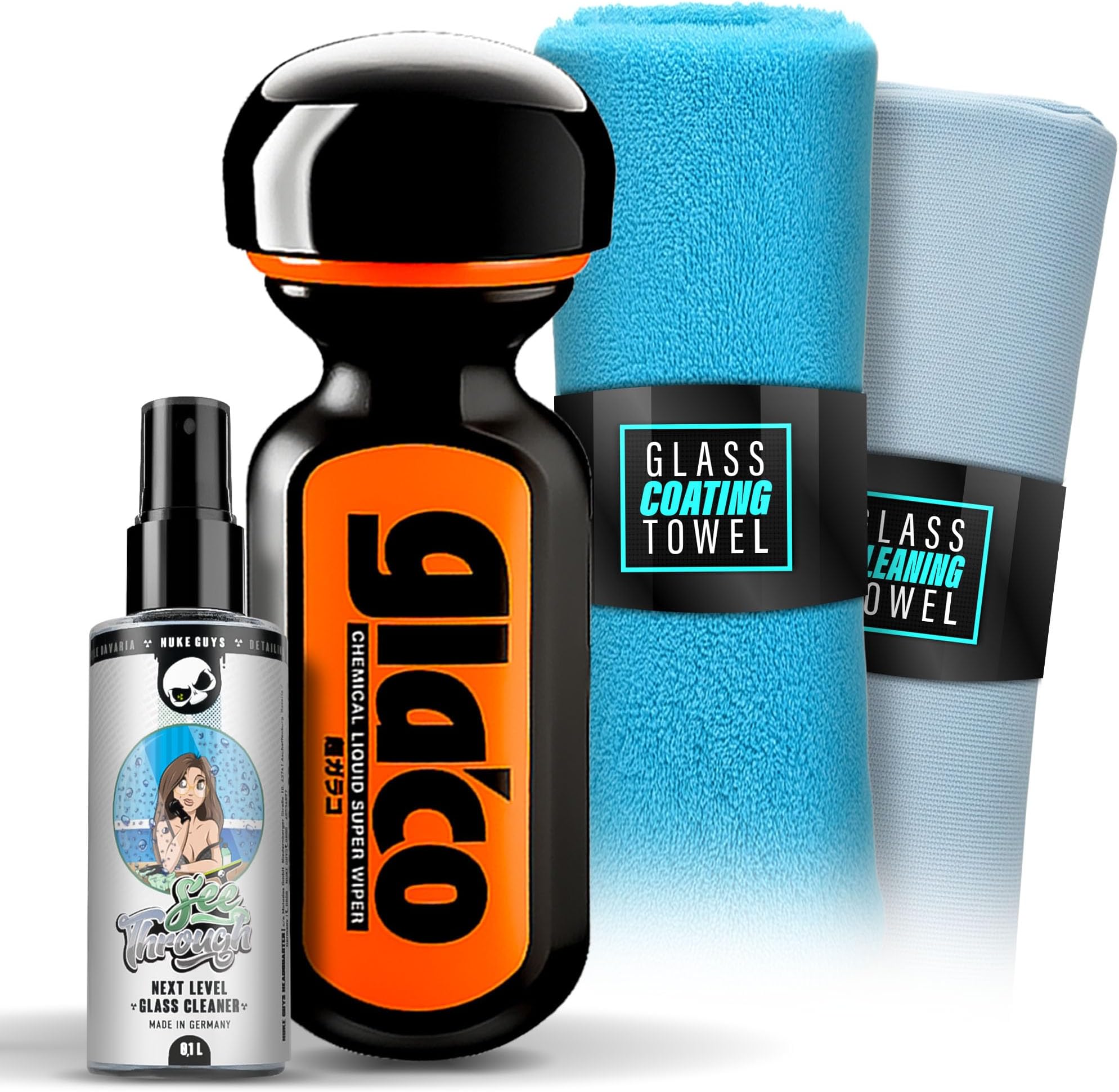 Windscreen Sealing Set for Car and Shower, Lotus Effect: Soft99 Ultra Glaco Glass Sealant 70 ml + Car Window Glass Cleaner 100 ml + Glass Microfibre Cloth + Fluffy Polishing Cloth