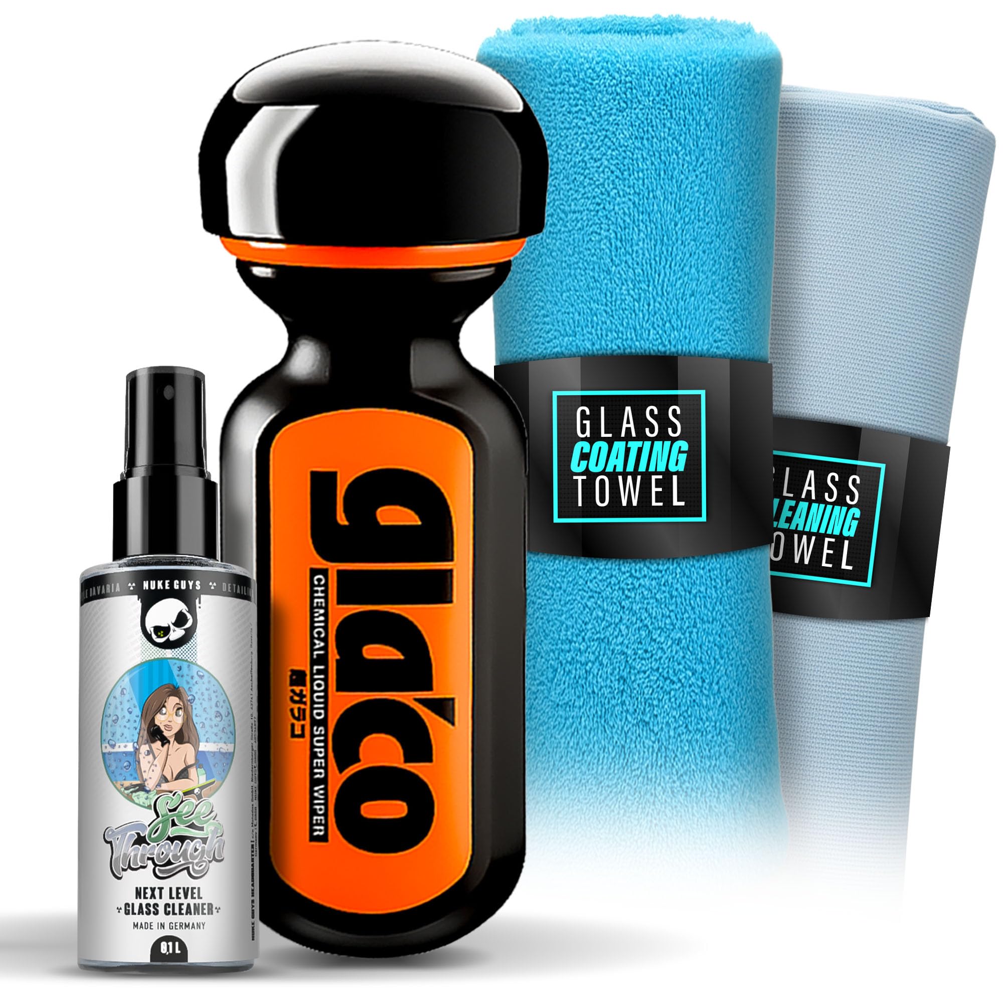 Windscreen Sealing Set for Car and Shower, Lotus Effect: Soft99 Ultra Glaco Glass Sealant 70 ml + Car Window Glass Cleaner 100 ml + Glass Microfibre Cloth + Fluffy Polishing Cloth