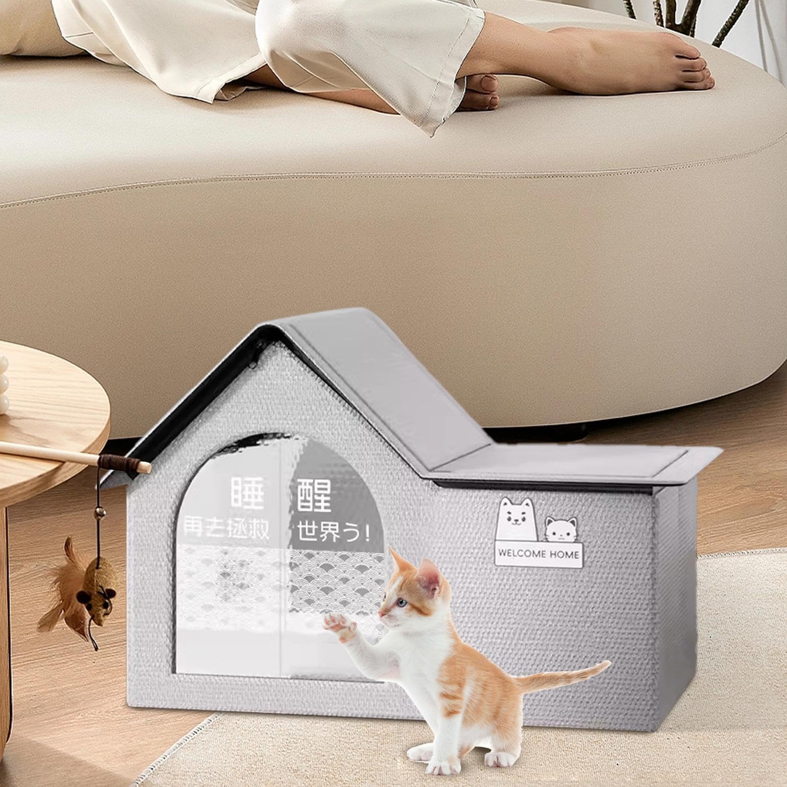 Casa para Perros de refrigeración, Casa para Perros AC - Casa con Aire Acondicionado para Gatos, Incluye 10 Bolsas de Hielo | Refugio para Perros Grande con Techo Inclinado, casa para Perros Plegable