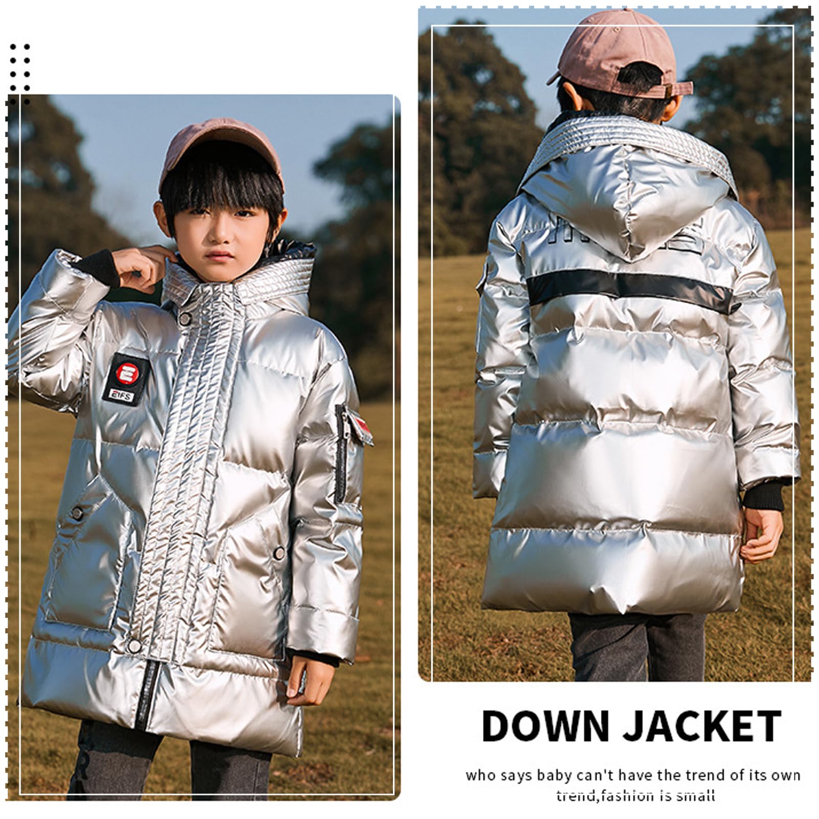 Abrigo de Pluma Niños Chaqueta de Invierno Engrosada Brillante Parka Abrigo Acolchado con Capucha