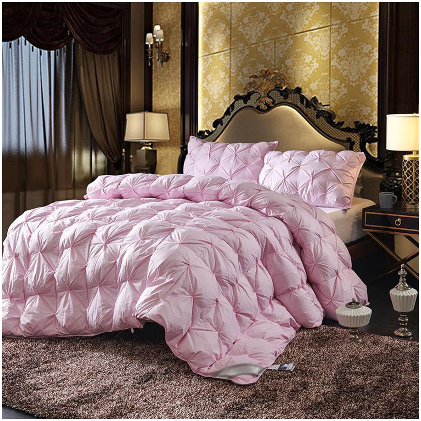 ZTGL Edredón Nórdico de Plumón 220x240cm, Pluma y Plumón de Ganso Cama 150/180, Apto para 4 Estaciones Edredón Algodón Nórdico, Suave y Acogedora, Invierno Muy Cálido,Rosado,180x220cm/2.5kg
