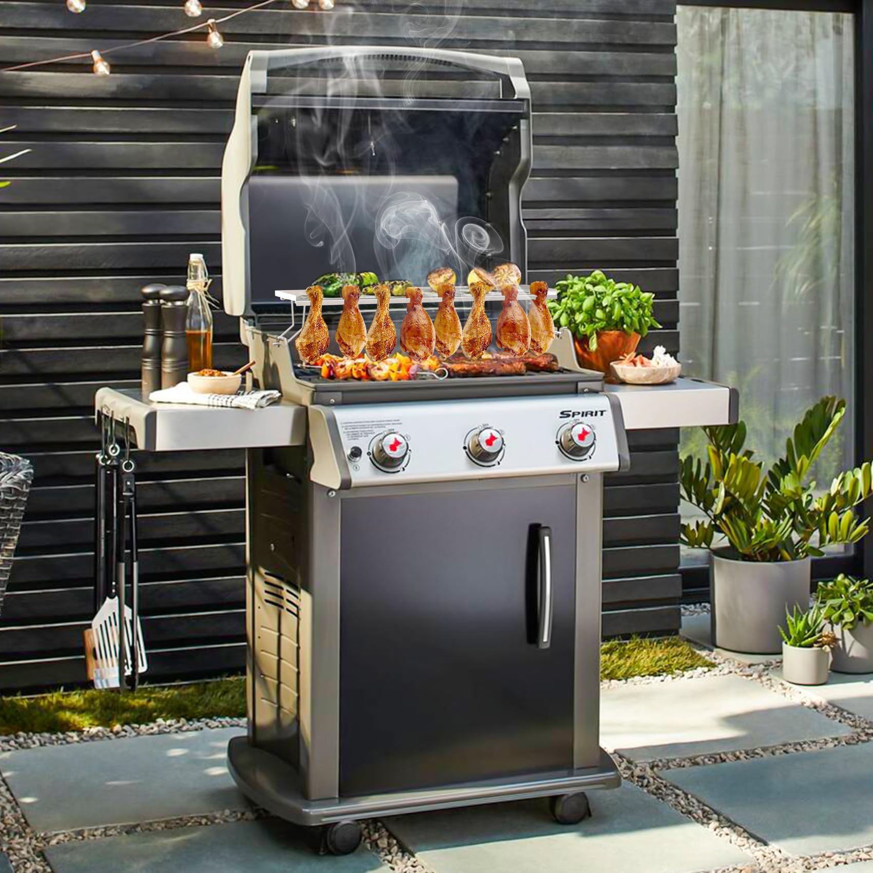onlyfire Grille Chauffante en Acier Inoxydable pour Weber Spirit 300 Series, Spirit E-310 S-310 E-320 S-320 SP-330 (Commande Frontale), Support Cuisse De Poulet, Gril Grille de Réchauffement