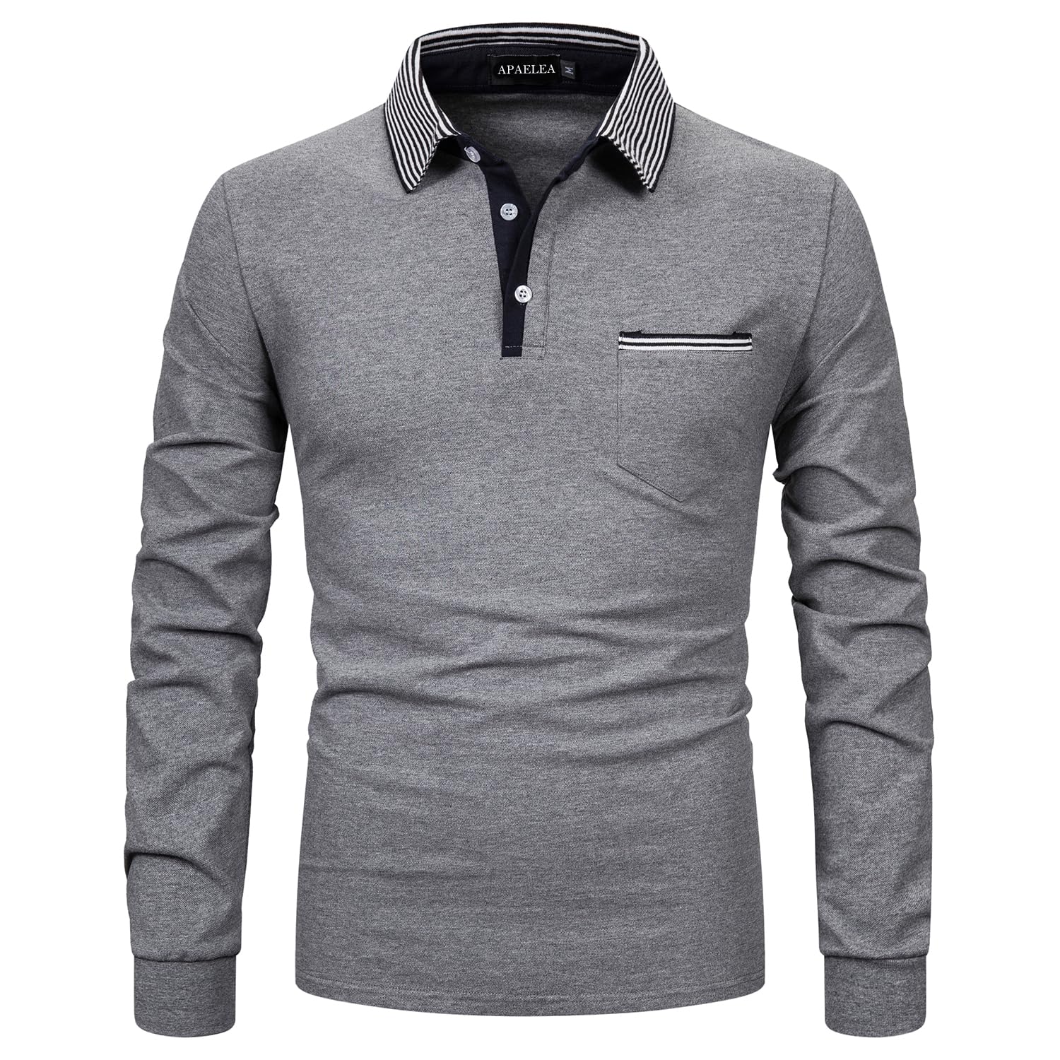 APAELEA Men's Long Sleeve Polo Shirt Cotton Golf T Shirts for Man