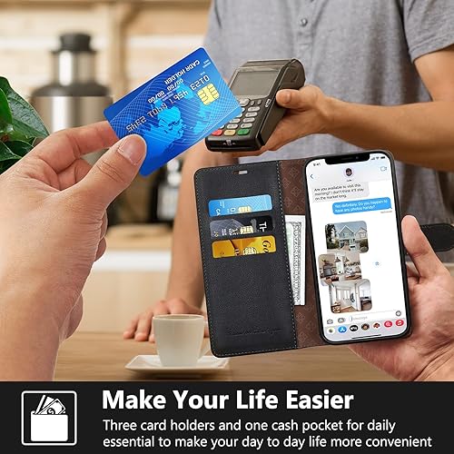 Miniatura 6 de Funda protectora de piel sintética con bloqueo RFID, función atril con cierre magnético, funda tipo cartera compatible con iPhone 13 Pro Max 5G de