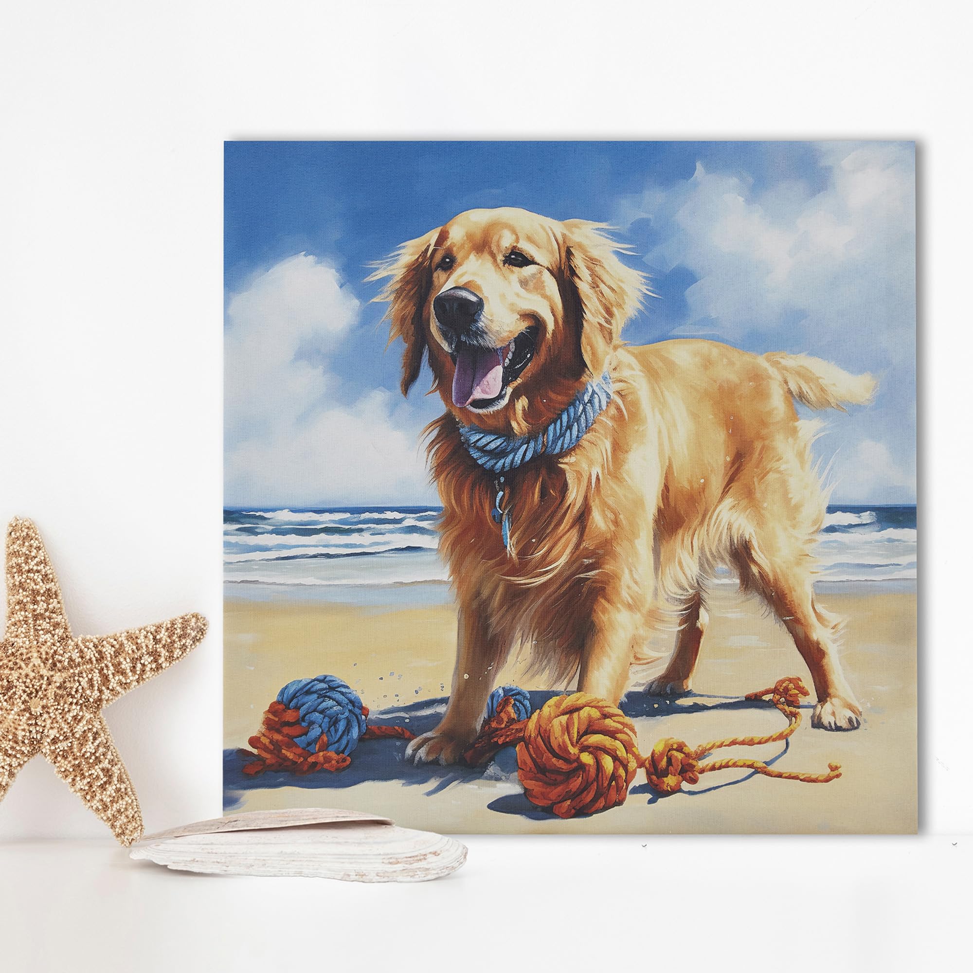 Madison Park Dog Wall Art Cute Animal Decor for Kid's Bedroom, Home Office Conversational Piece, Bathroom Decor, Gifts for Dog & Beach Lover, Baby Shower, Birthday, Hang Ready, Golden Retriever Canvas