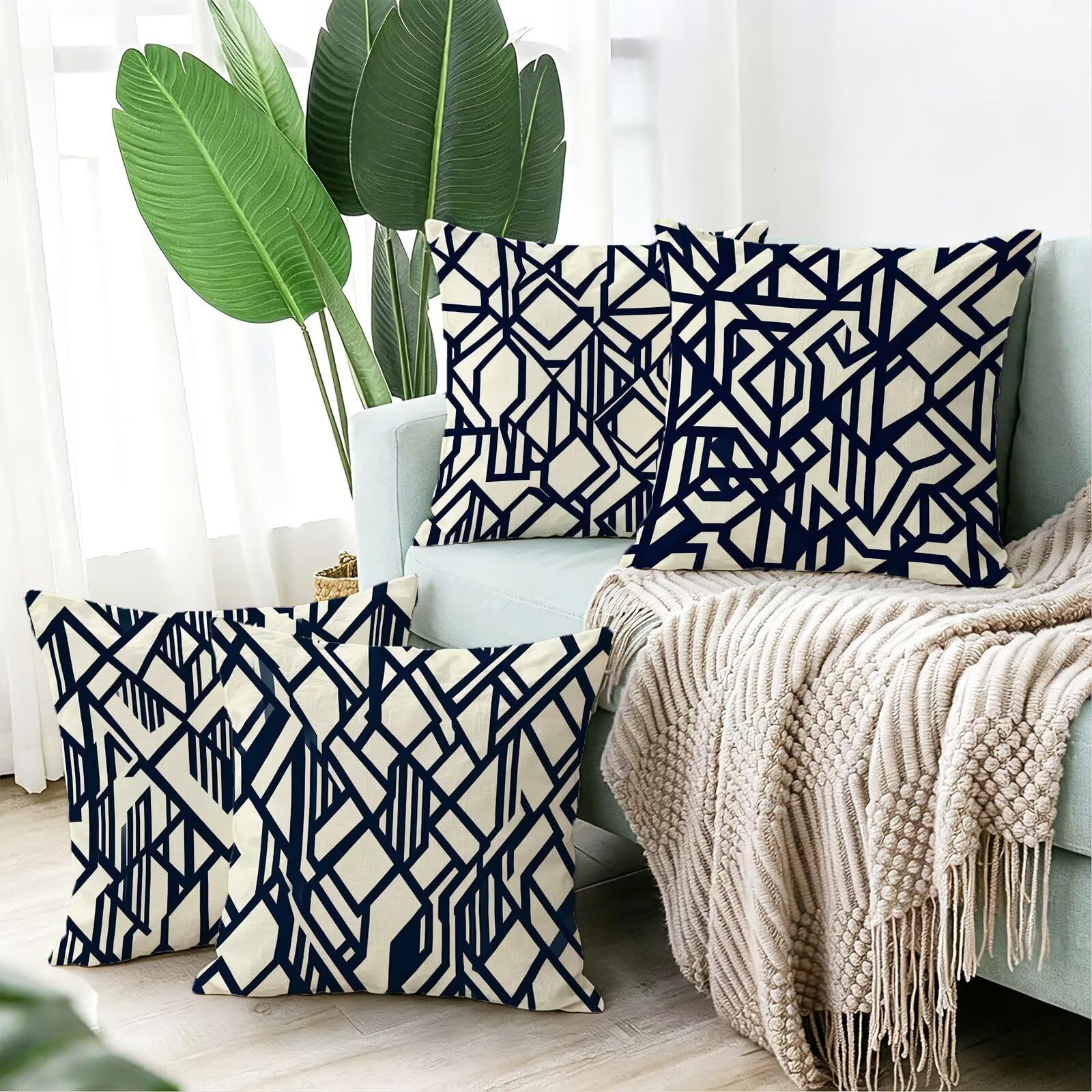 Blu Federe Cuscini Divano 40x40cm, Cuscini da Esterno Set de 4, Cod-252