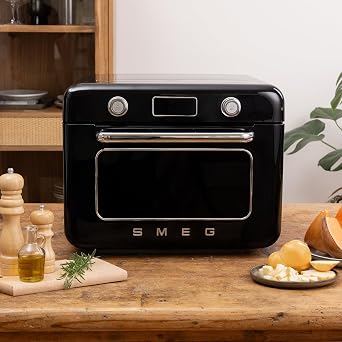 SMEG COF01Countertop Combi Oven - Multi-Function Grill, Air Fry, Steam, Bake, Convection, Defrost, and Warm, 10 Cooking Functions - Made In Italy (Black)