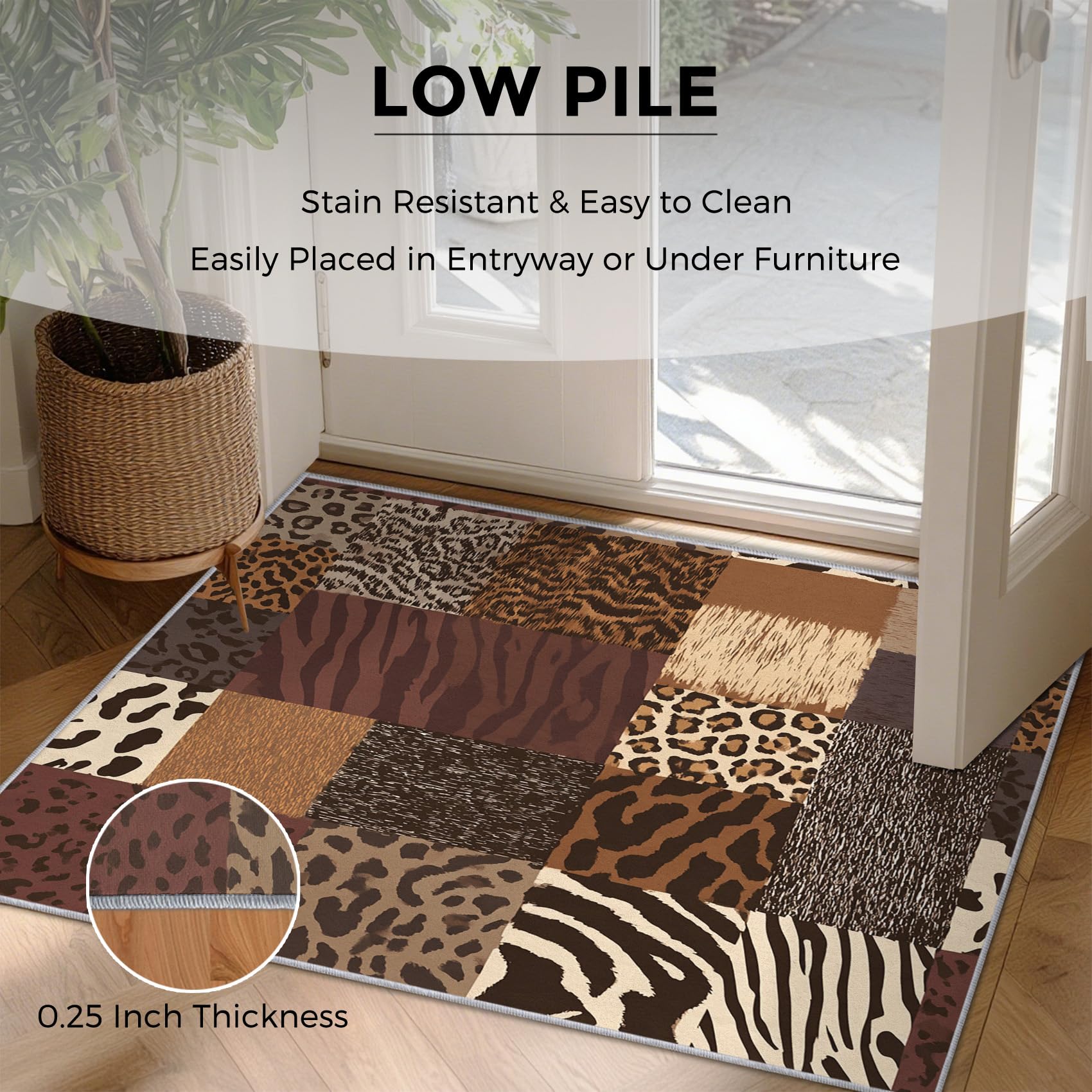 Generisch Patchwork Tiermuster Teppich Wohnzimmer 160x230, Kurzflor Teppich Schlafzimmer Tiger Zebra Leopard Wohnzimmerteppich Groß, Weich Flanell - Antirutsch Carpet H-85