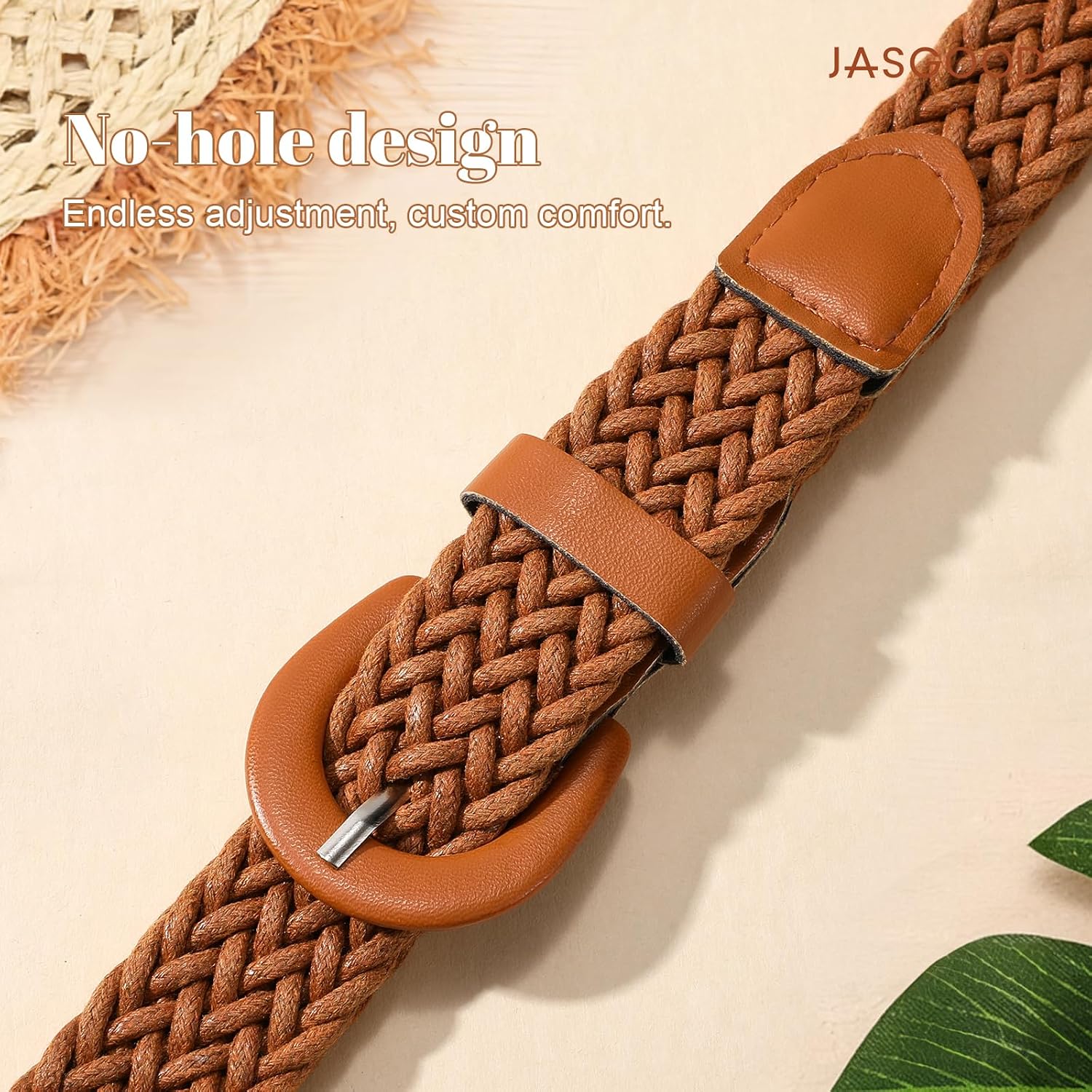 JASGOOD Straw Woven Belts for Women Rattan Fashion Womens Belt Boho Braided Raffia Belts for Dresses Pants image 2