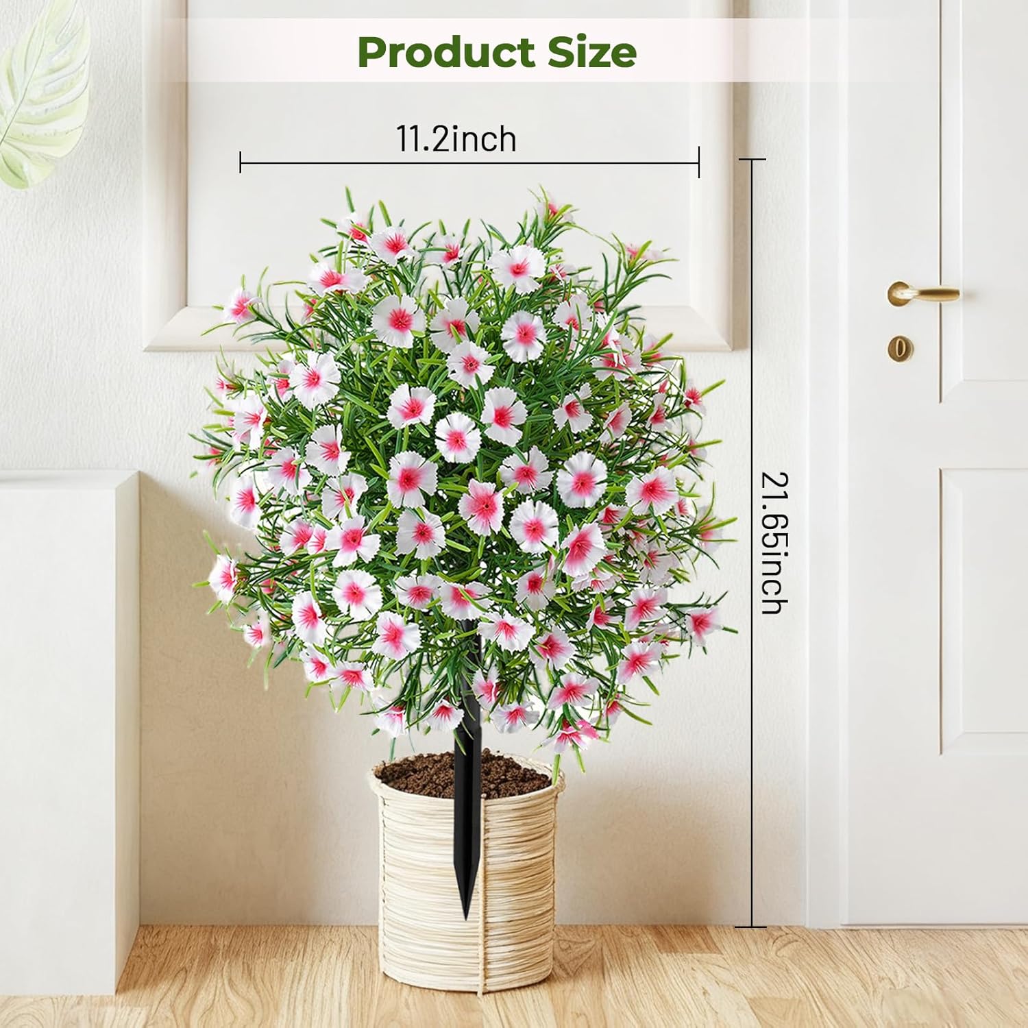 Set of 2 Artificial Boxwood Topiary Ball Trees for Outdoor, 21 Inch Faux Shrub Bushes with Ground Spike, UV Resistant Artificial Plants for Indoor, Garden, Porch, Patio Decor (White)