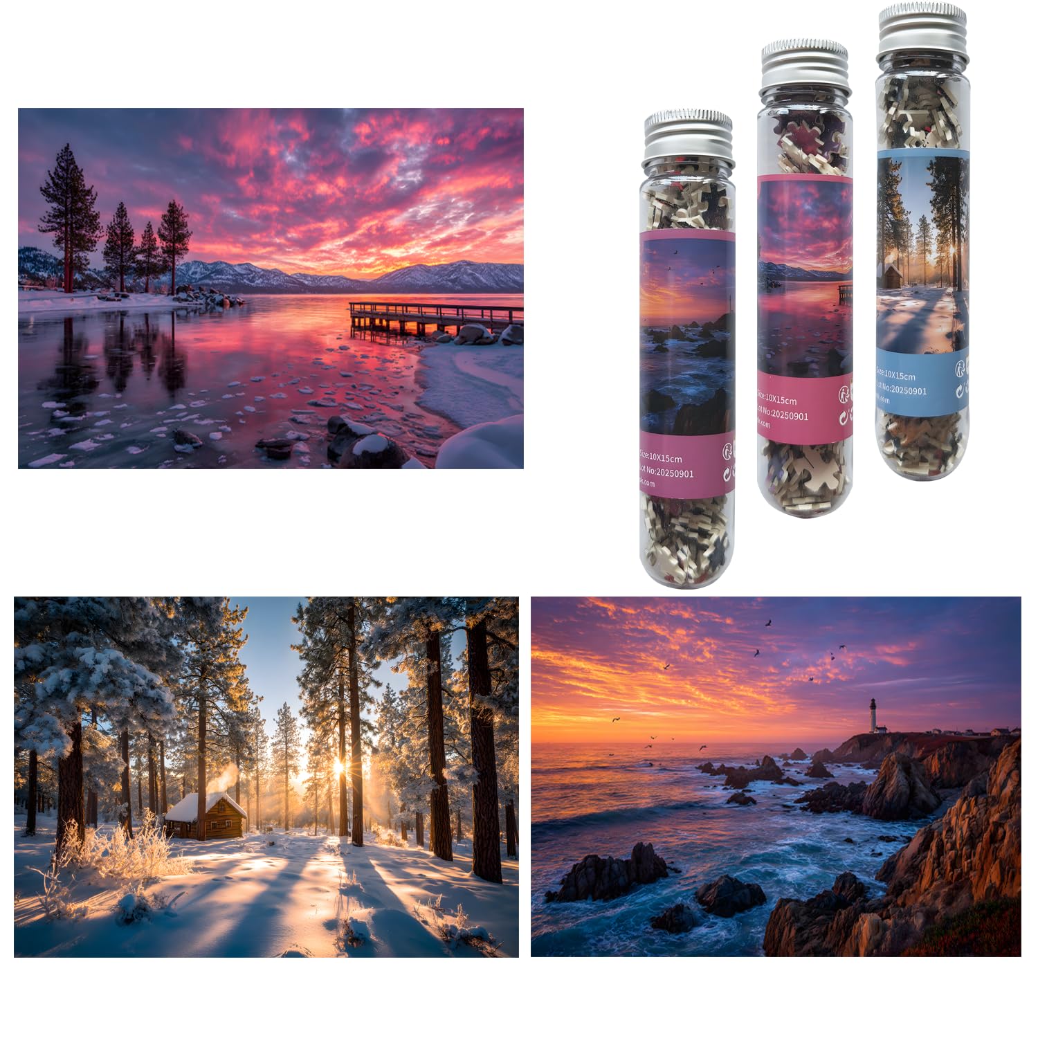 Luneko Small Jigsaw Puzzles for Adults Challenging Puzzle Small Puzzles Mini Jigsaw Puzzles 150 Pieces Micro Tiny Puzzle Beach Lakes Forest Sunset Sunrise Travel Puzzle 6 x 4 Inches 3 Packs