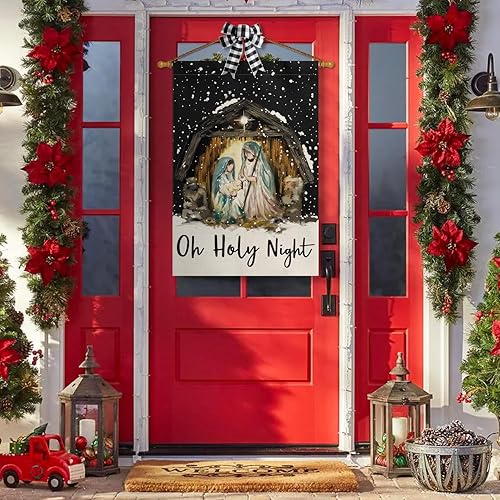 Miniatura 3 de AVOIN colorlife Bandera de la casa de la Natividad de Jesús de la Noche Santa de 28 x 40 pulgadas, bandera decorativa de Navidad de invierno para